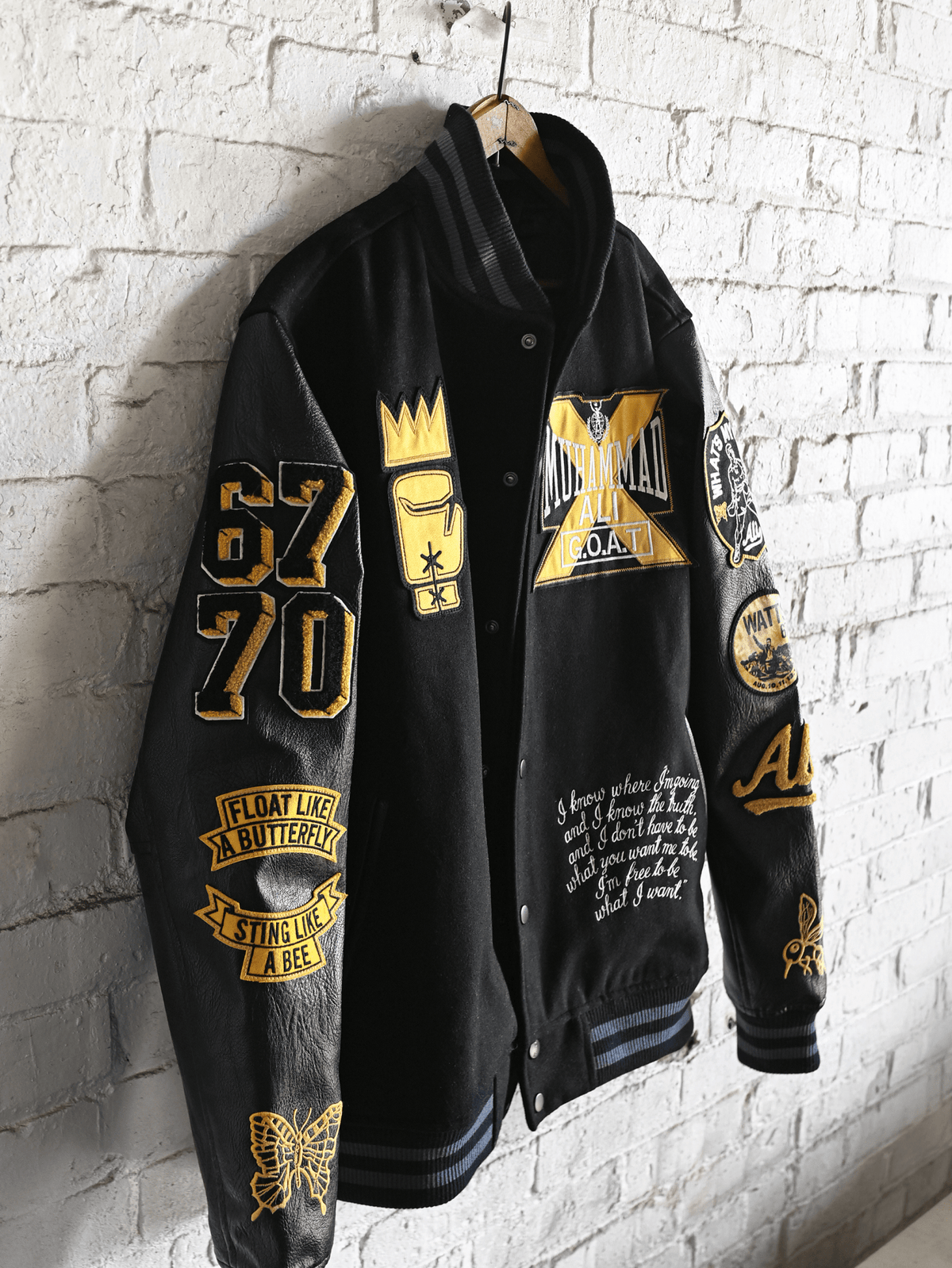 Ali Champ Is Back Black Varsity Jacket - Roots of Fight Canada