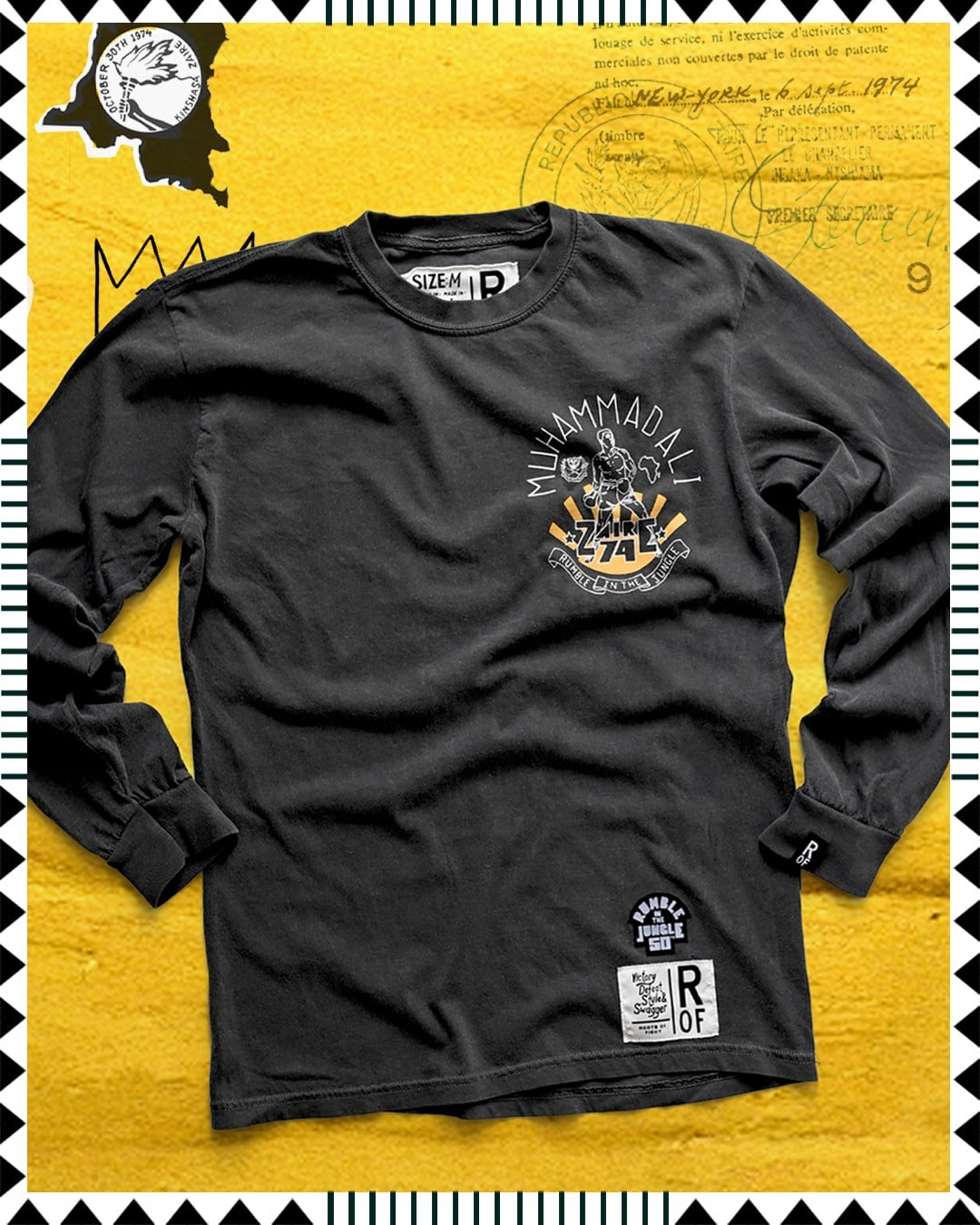 Ali Rumble in The Jungle Charcoal Long Sleeve Tee - Roots of Fight Canada