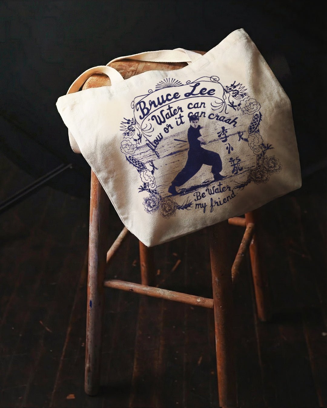 Bruce Lee Be Water Ivory Tote Bag - Roots of Fight Canada