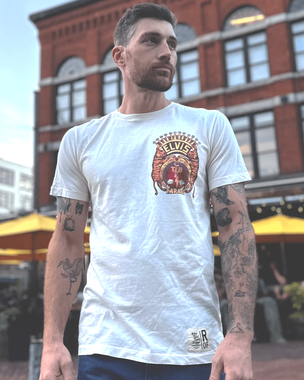 Elvis TCB Tiger Crest Vintage White Tee - Roots of Fight Canada