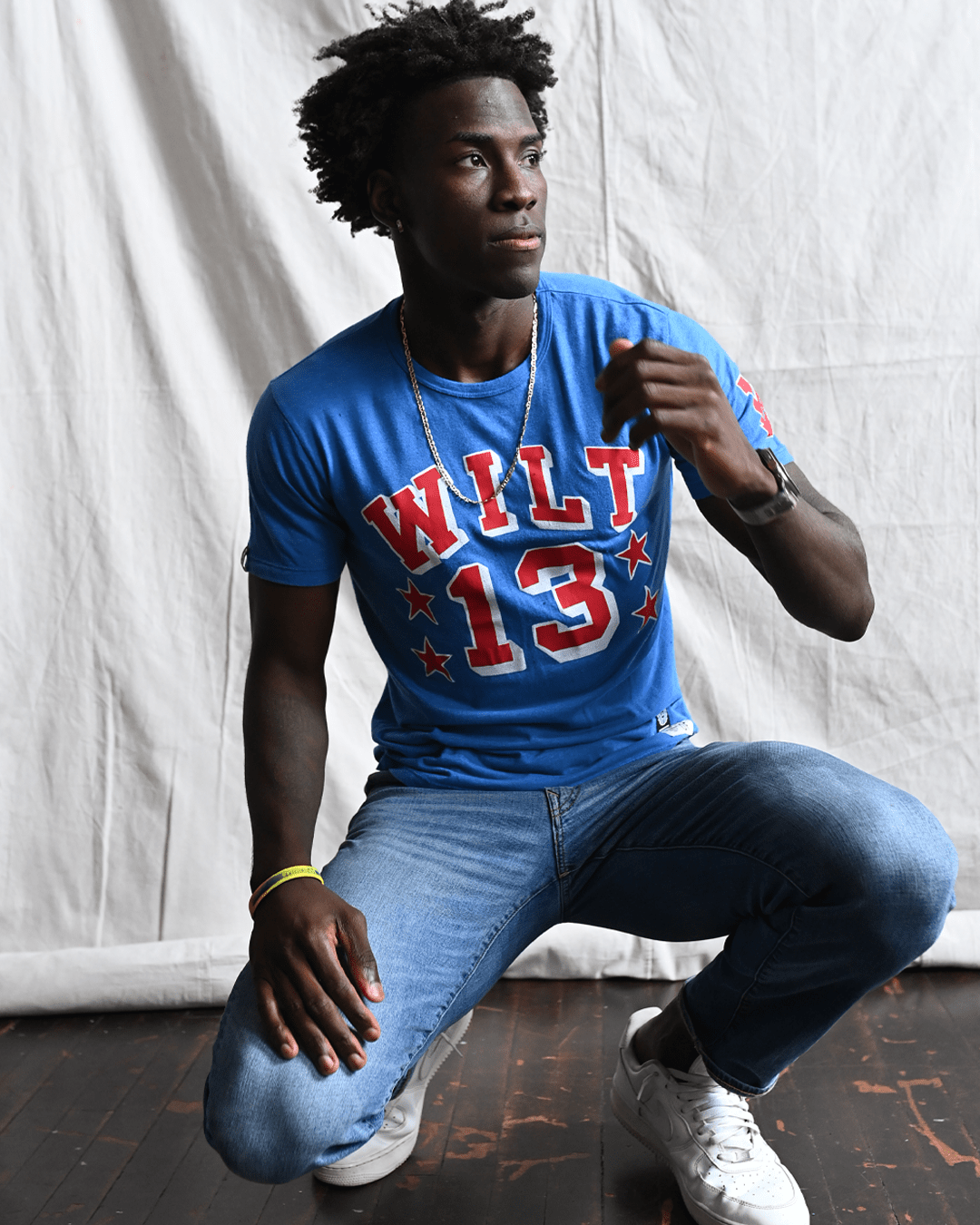 KU - Wilt Chamberlain 13 Blue Triblend Tee - Roots of Fight Canada