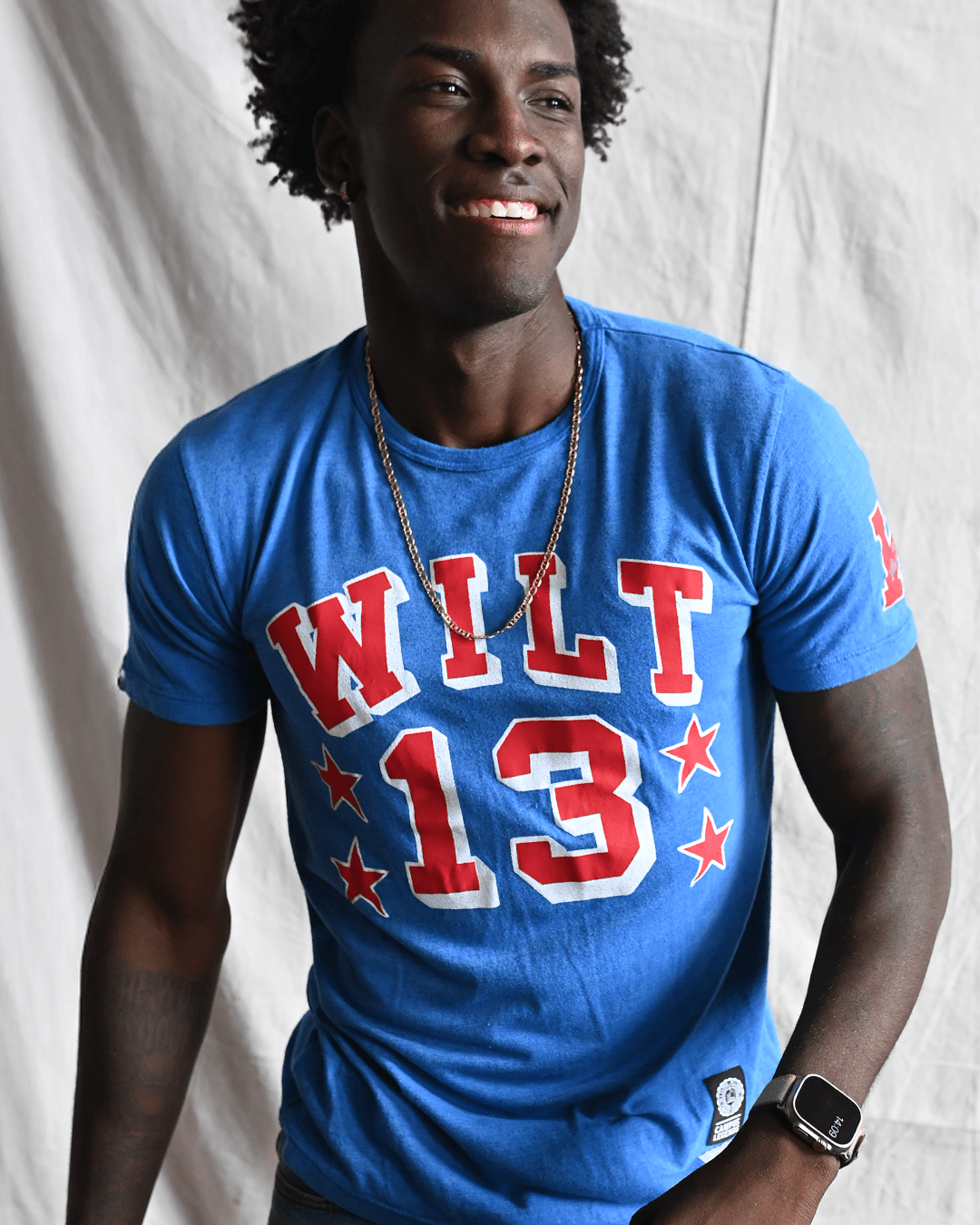 KU - Wilt Chamberlain 13 Blue Triblend Tee - Roots of Fight Canada