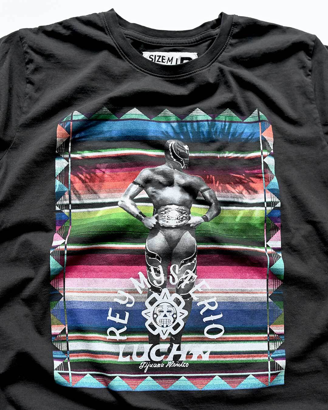 Rey Mysterio Serape Photo Black Tee - Roots of Fight Canada
