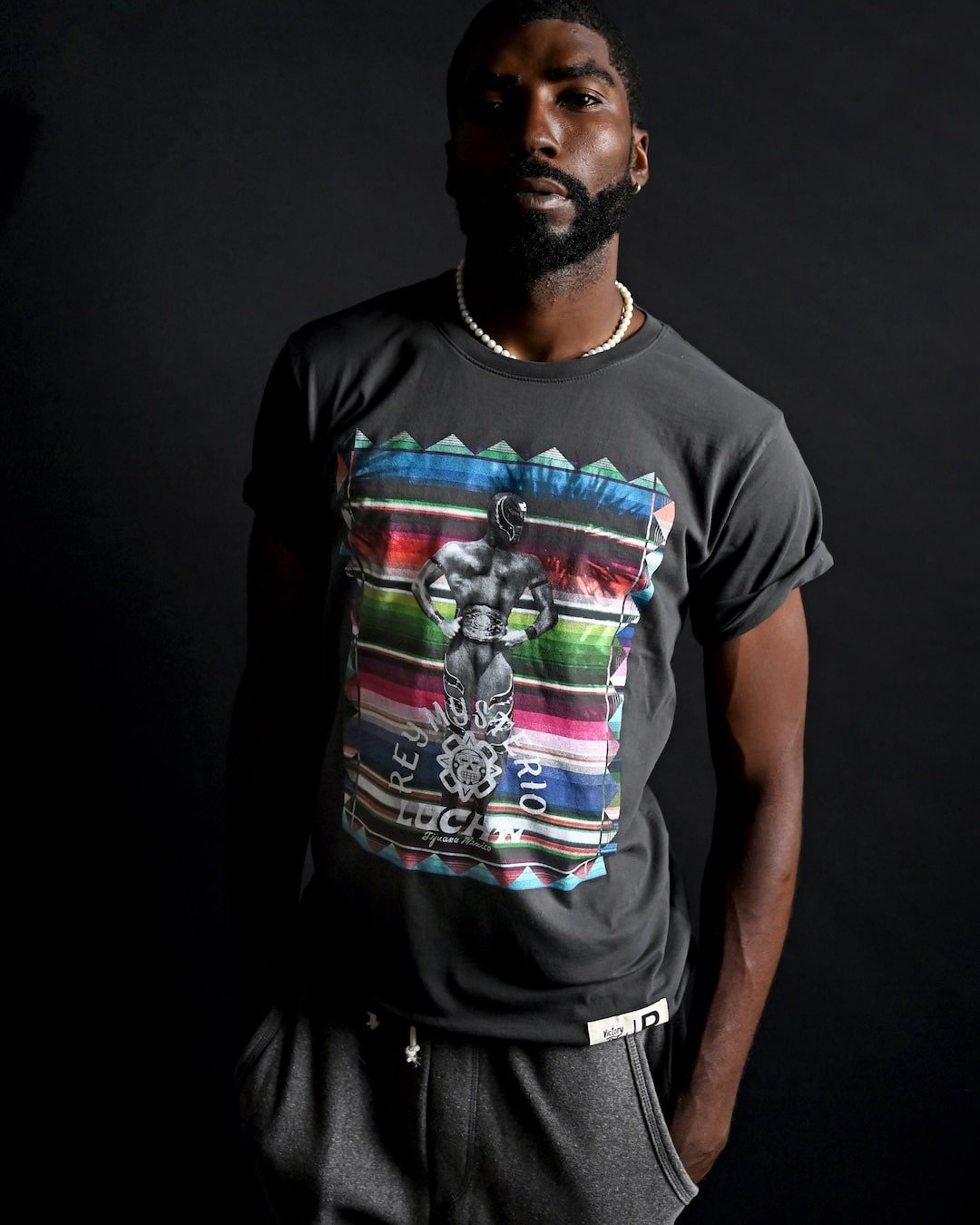 Rey Mysterio Serape Photo Black Tee - Roots of Fight Canada