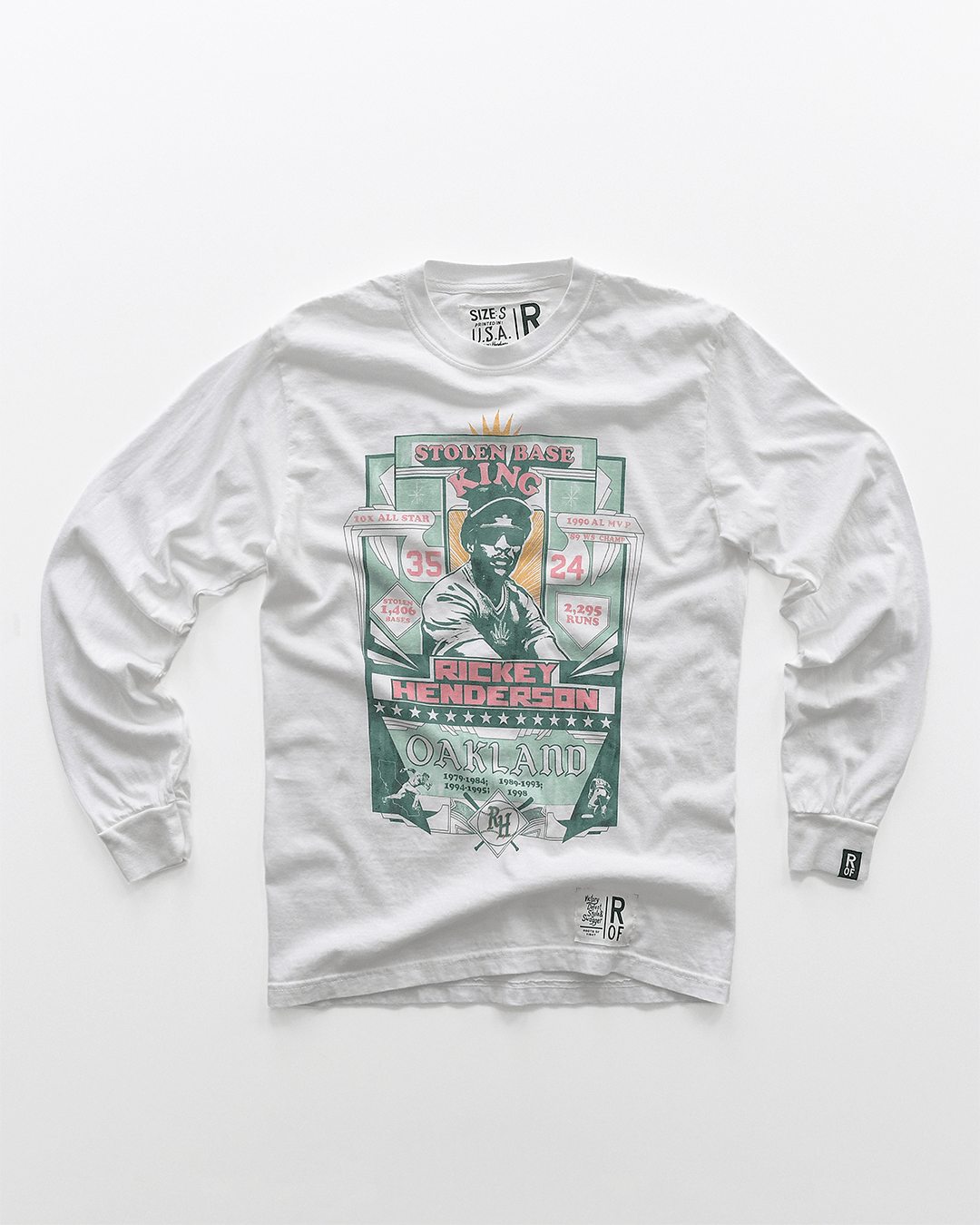 Rickey Henderson Oakland White Long Sleeve Tee - Roots of Fight Canada