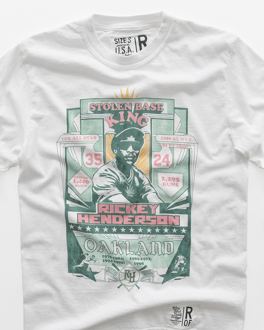 Rickey Henderson Oakland White Long Sleeve Tee - Roots of Fight Canada