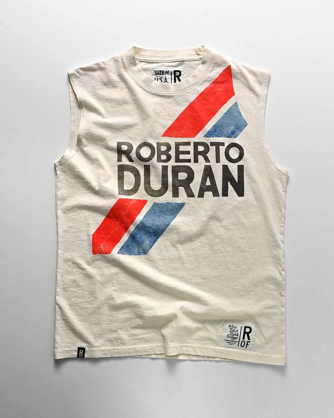 Roberto Duran Retro White Muscle Tee - Roots of Fight Canada