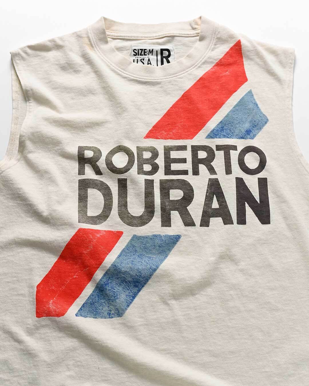 Roberto Duran Retro White Muscle Tee - Roots of Fight Canada
