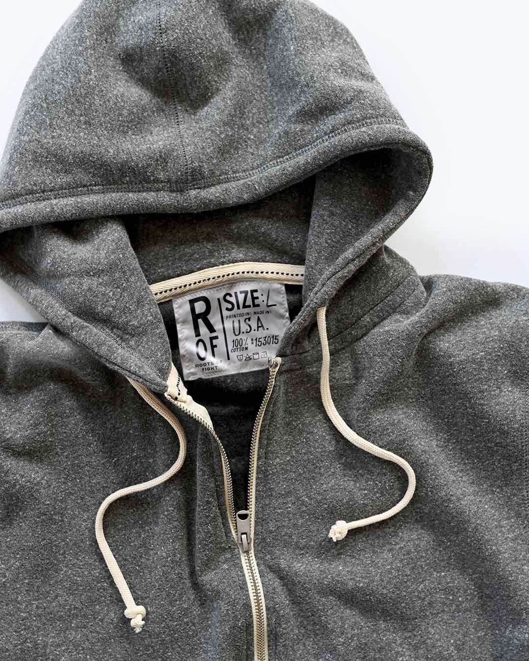 Supersoft Midweight Heather Grey Full Zip Hoody - Roots of Fight Canada