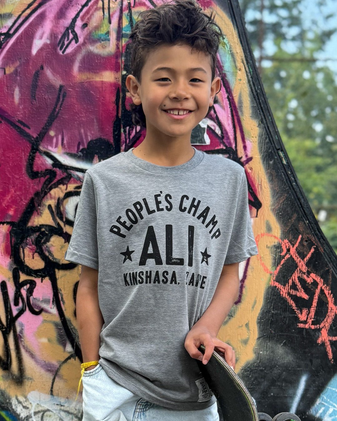 Ali Rumble Quote Grey Kid's Tee - Roots of Fight Canada
