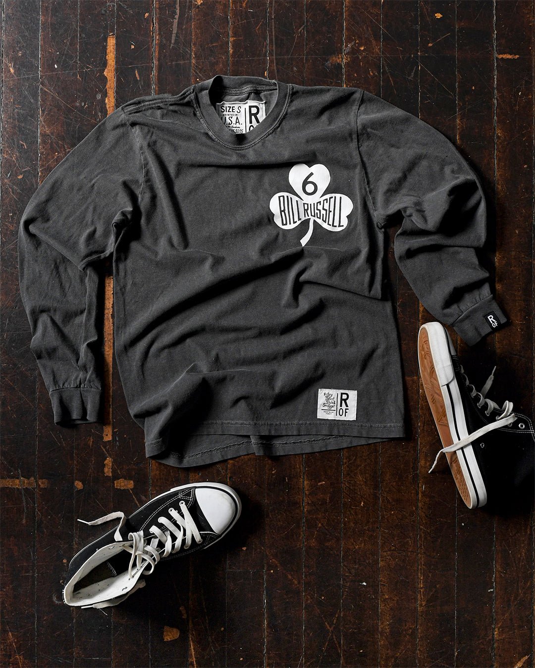Bill Russell 6 Charcoal Long Sleeve Tee - Roots of Fight Canada