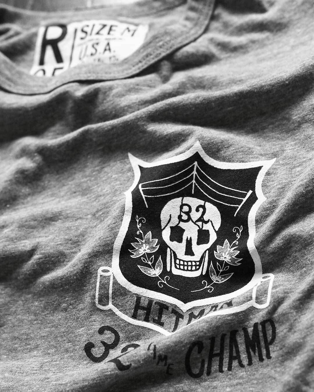 Bret Hart 32 Time Champ Grey Tee - Roots of Fight Canada