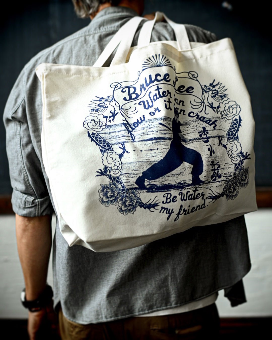 Bruce Lee Be Water Ivory Tote Bag - Roots of Fight Canada