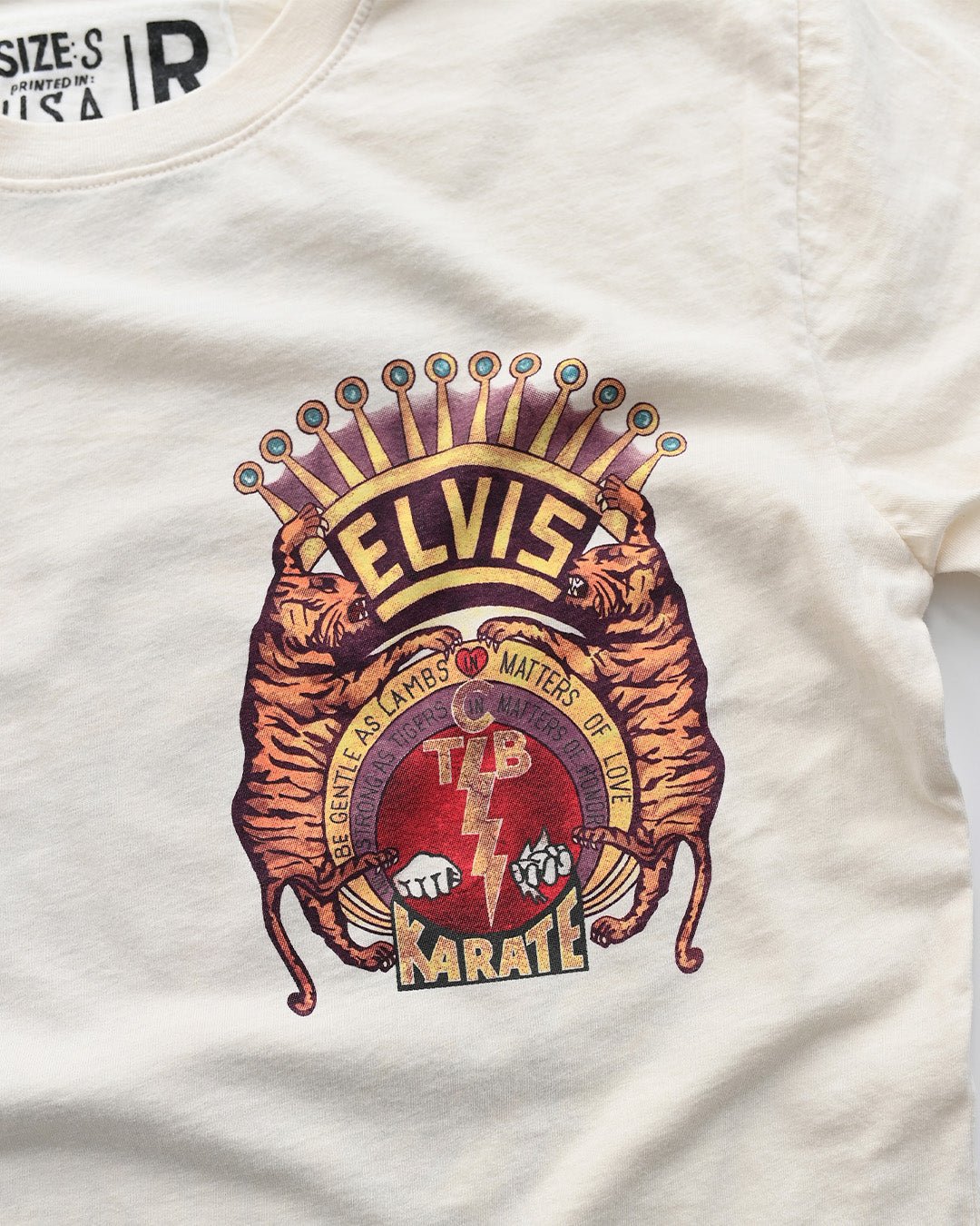 Elvis TCB Tiger Crest Vintage White Tee - Roots of Fight Canada