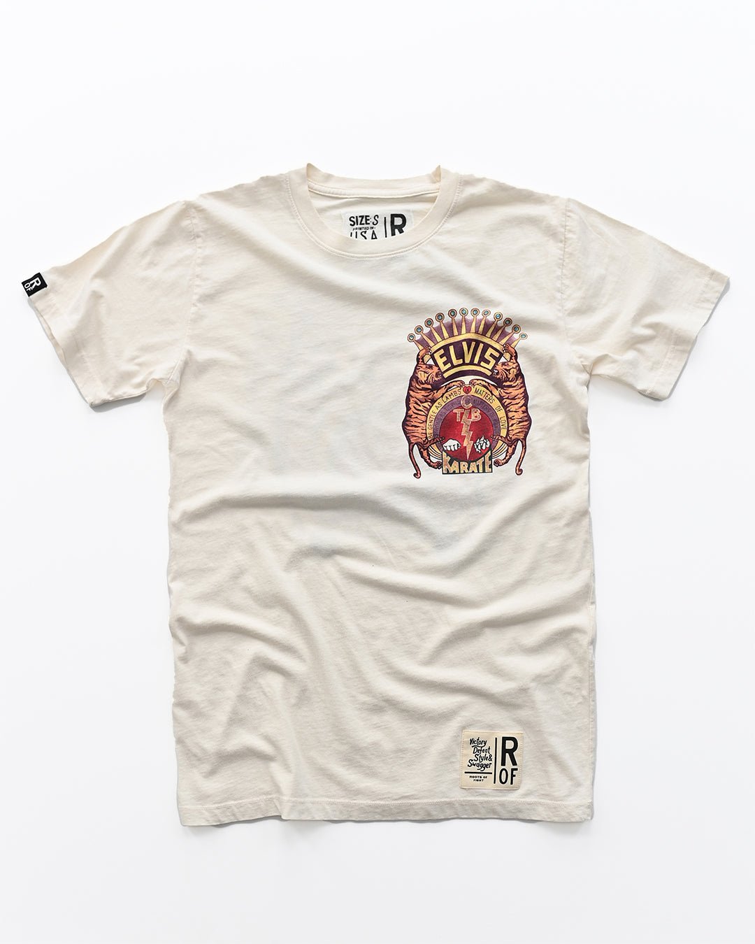 Elvis TCB Tiger Crest Vintage White Tee - Roots of Fight Canada