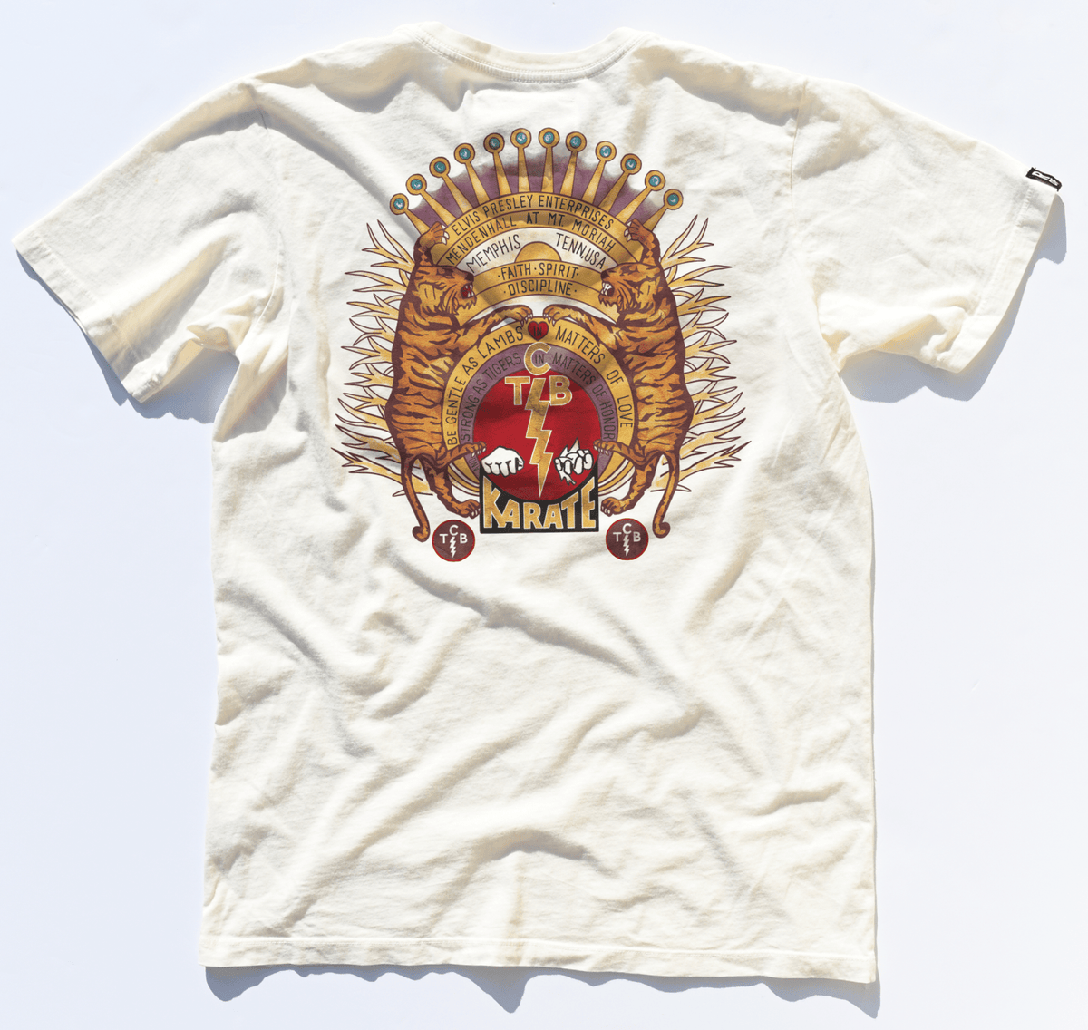 Elvis TCB Tiger Crest Vintage White Tee - Roots of Fight Canada