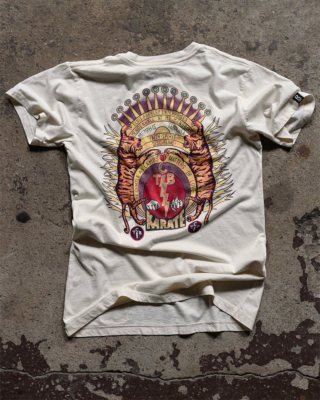 Elvis TCB Tiger Crest Vintage White Tee - Roots of Fight Canada