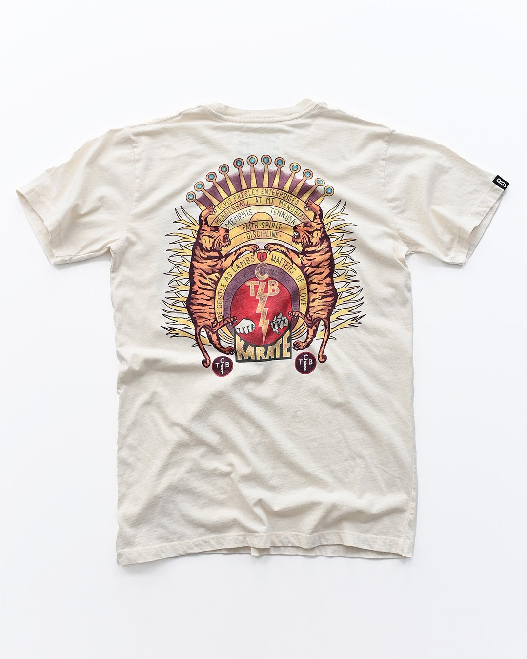 Elvis TCB Tiger Crest Vintage White Tee - Roots of Fight Canada