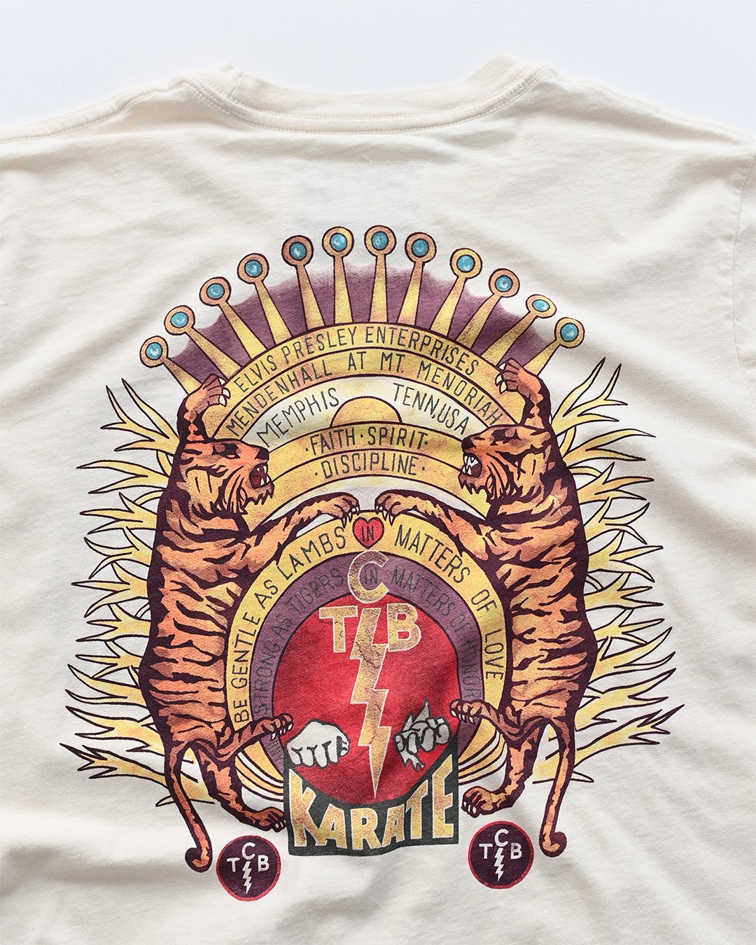 Elvis TCB Tiger Crest Vintage White Tee - Roots of Fight Canada
