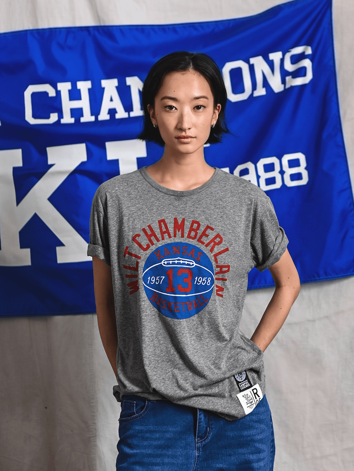 KU - Wilt Jayhawks Basketball Grey Triblend Tee - Roots of Fight Canada