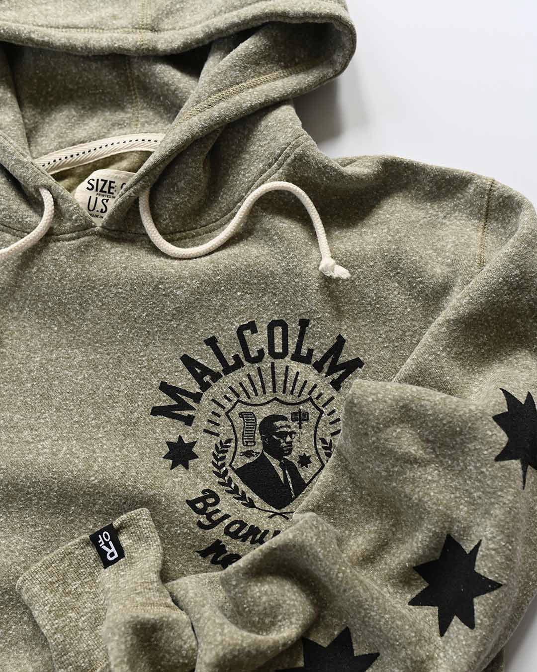 Malcolm X By Any Means Necessary Olive PO Hoody - Roots of Fight Canada