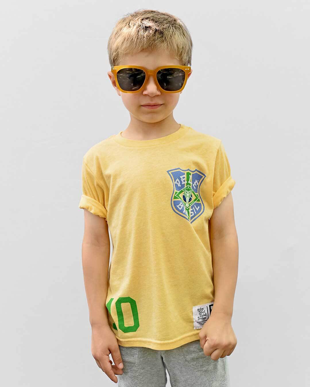 Pelé #10 Brasil Gold Kid's Tee - Roots of Fight Canada