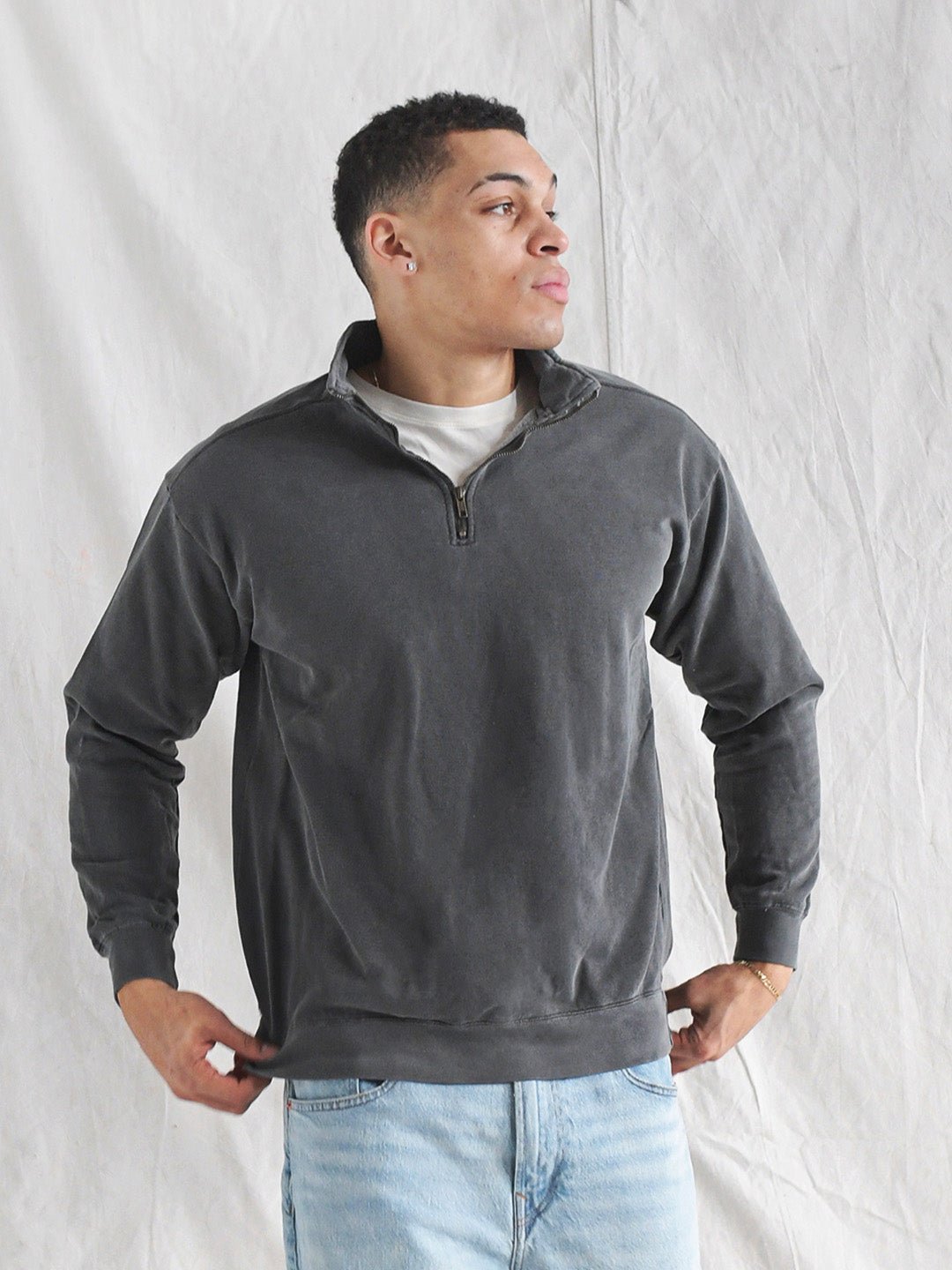 Premium Midweight Quarter - Zip Charcoal Sweatshirt - Roots of Fight Canada
