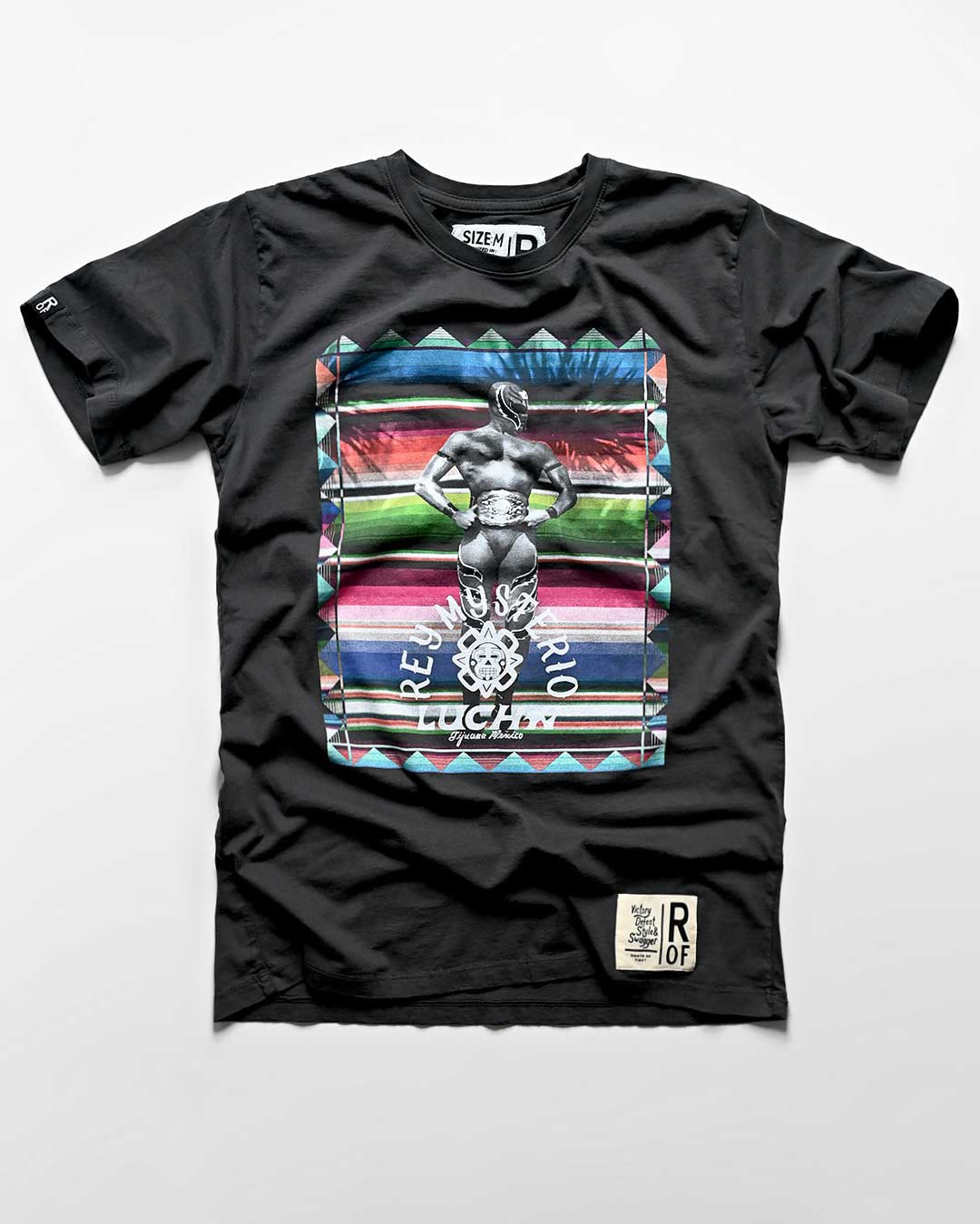Rey Mysterio Serape Photo Black Tee - Roots of Fight Canada