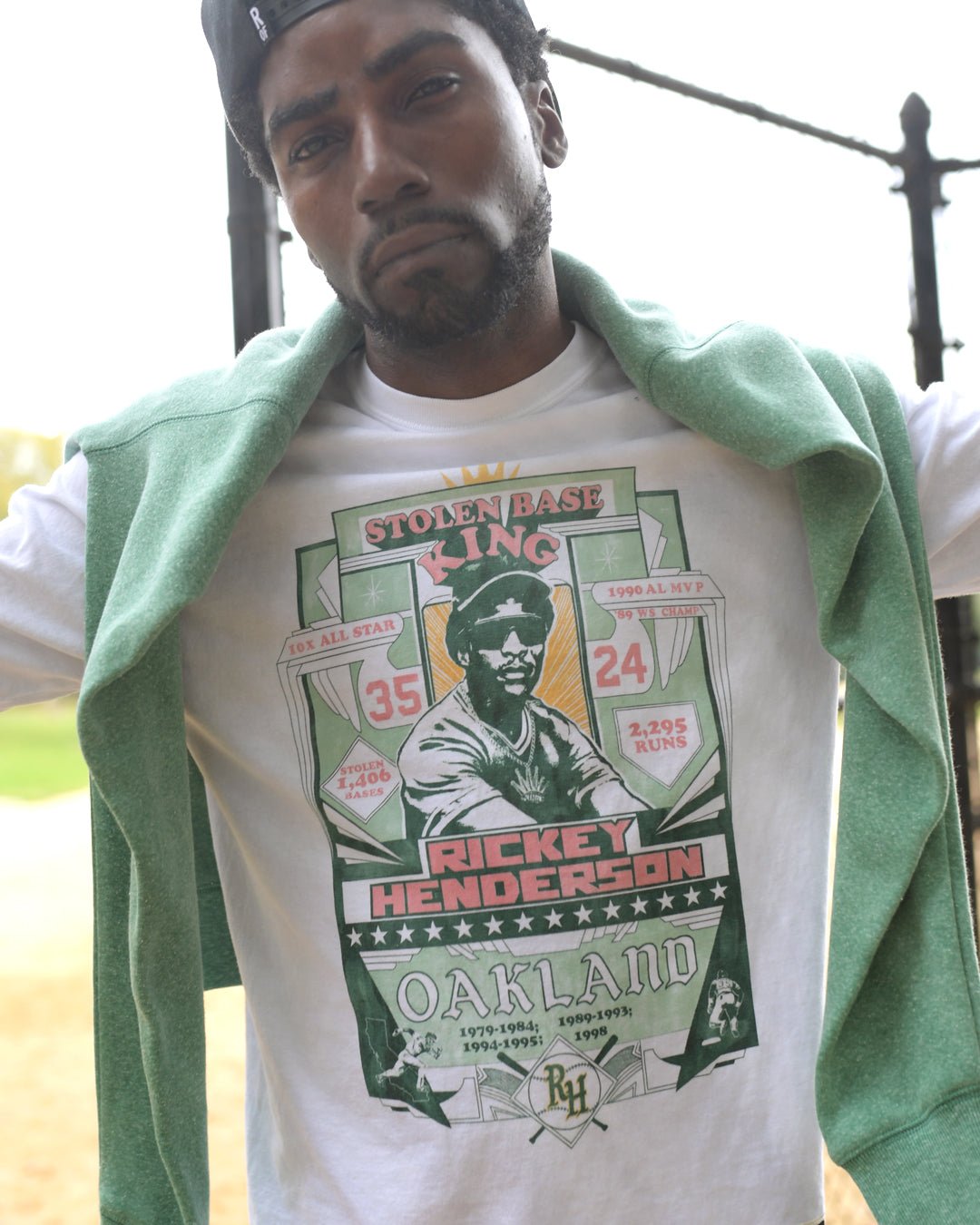 Rickey Henderson Oakland White Long Sleeve Tee - Roots of Fight Canada