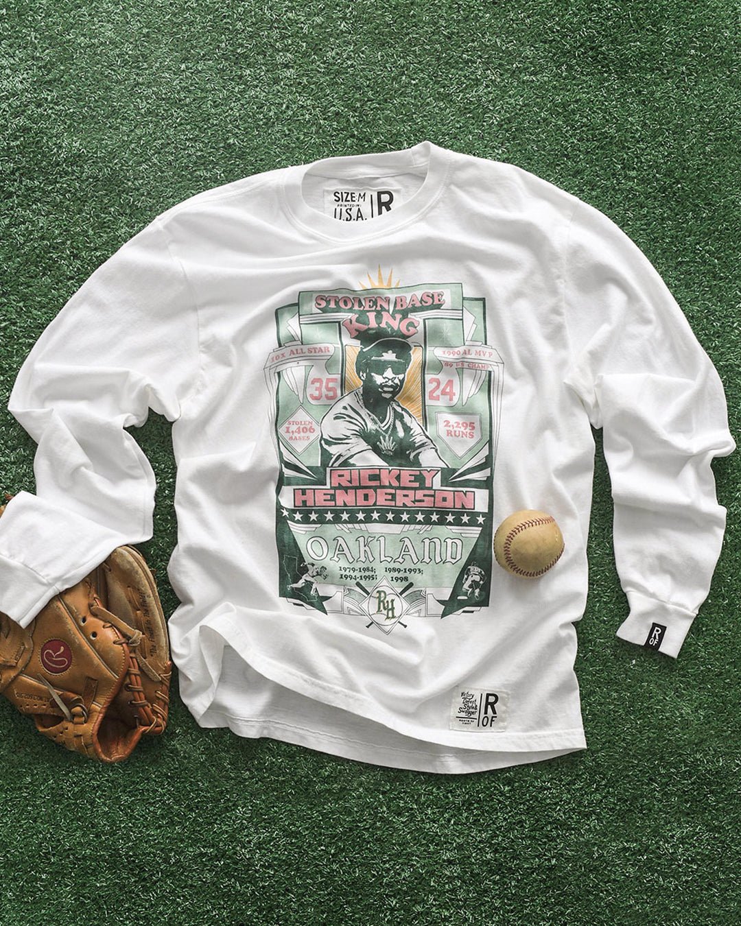 Rickey Henderson Oakland White Long Sleeve Tee - Roots of Fight Canada
