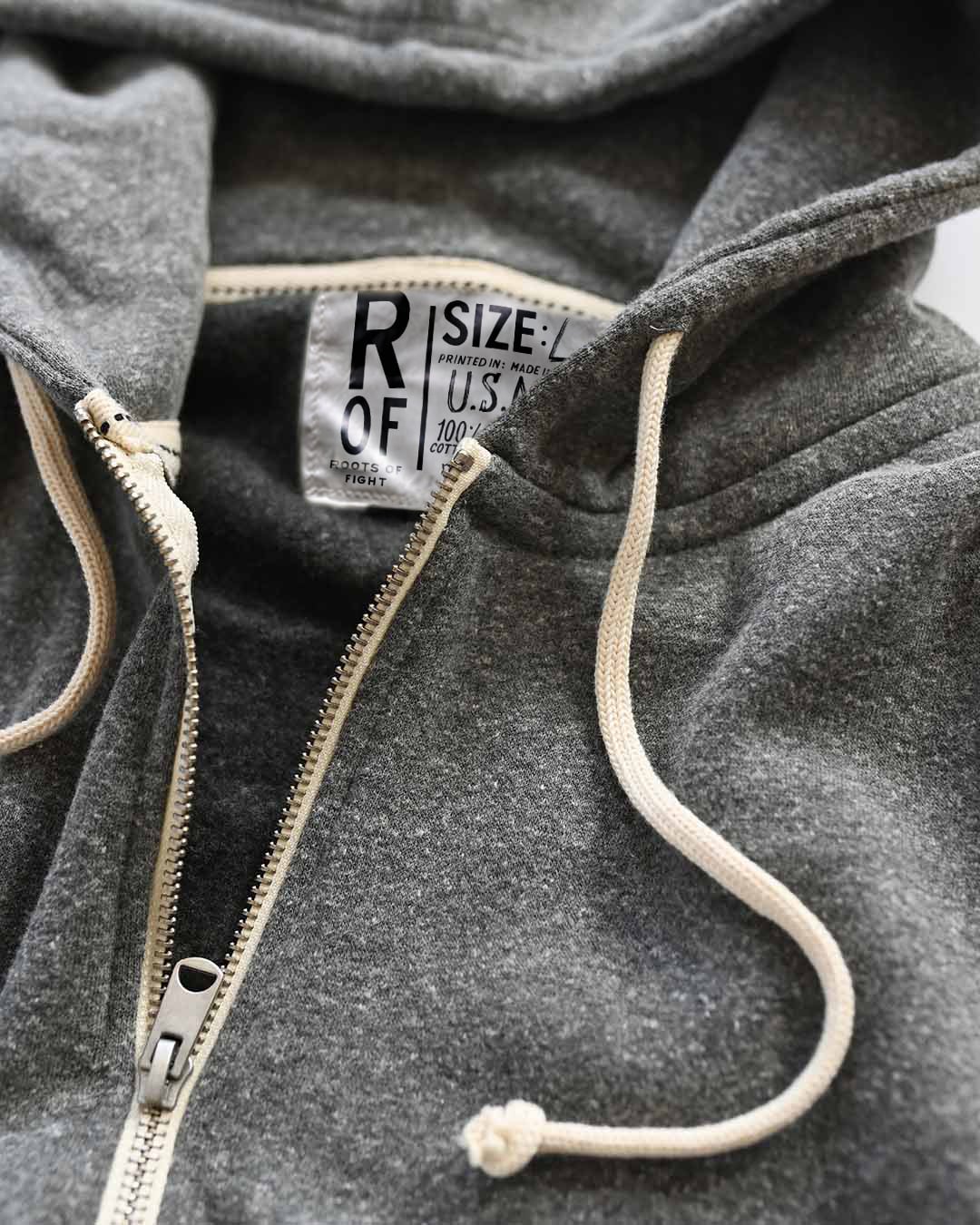 Supersoft Midweight Heather Grey Full Zip Hoody - Roots of Fight Canada