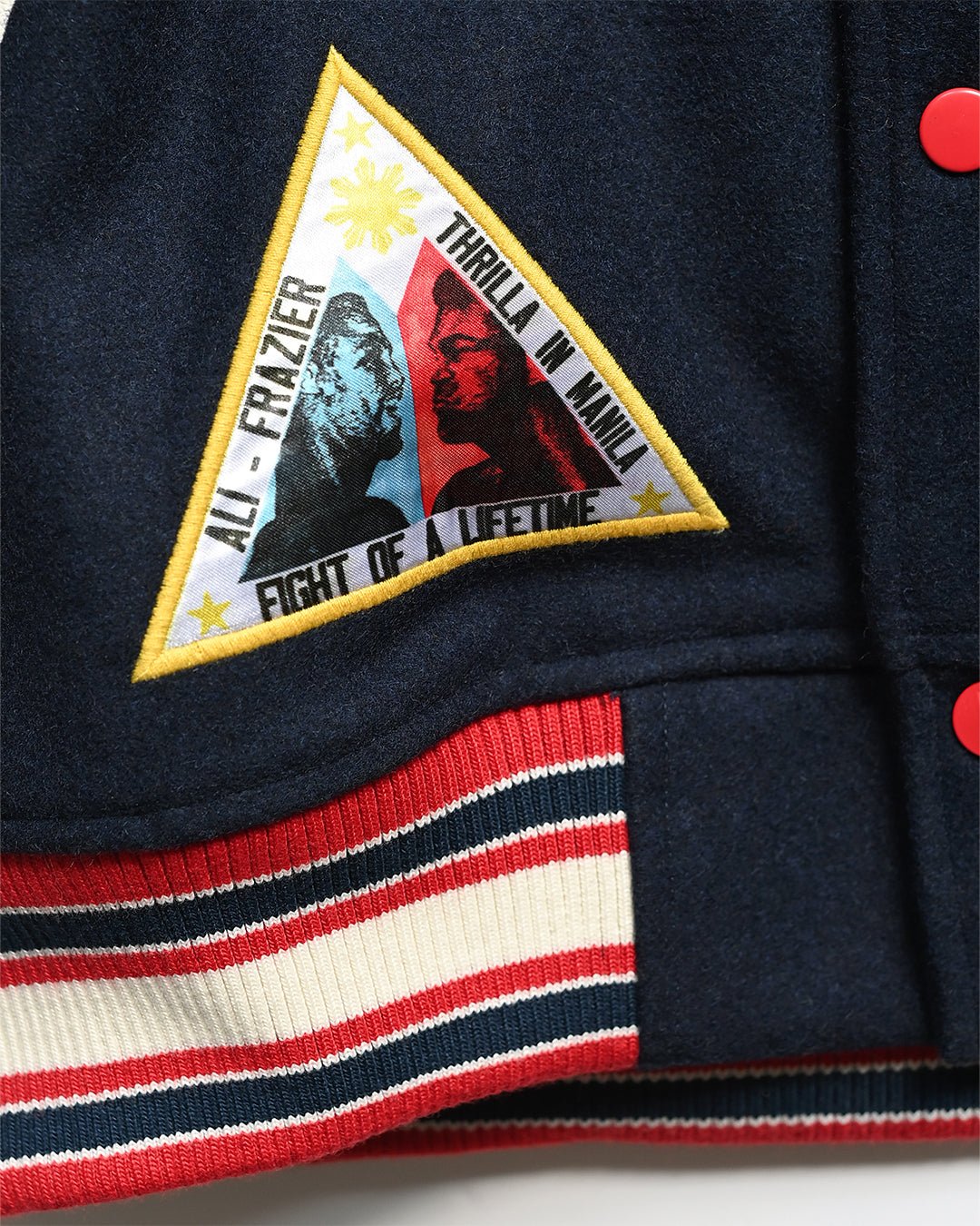 Thrilla in Manila 50th Anniversary Navy Varsity Jacket - Roots of Fight Canada