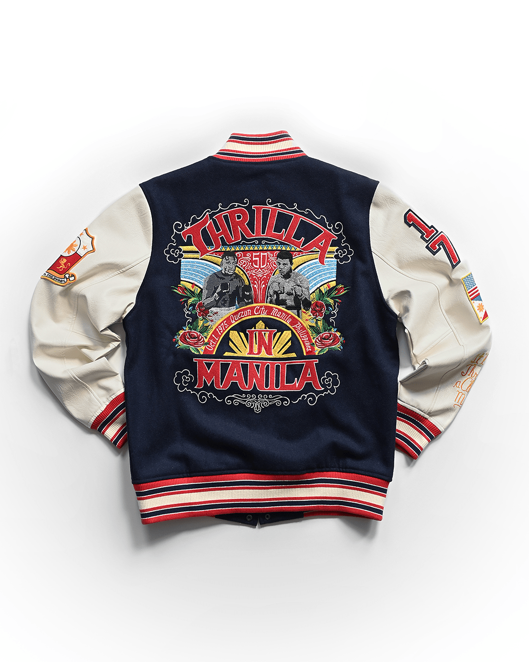 Thrilla in Manila 50th Anniversary Navy Varsity Jacket - Roots of Fight Canada