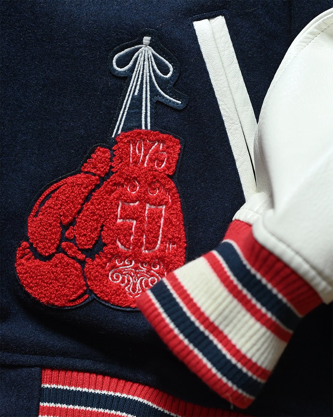 Thrilla in Manila 50th Anniversary Navy Varsity Jacket - Roots of Fight Canada