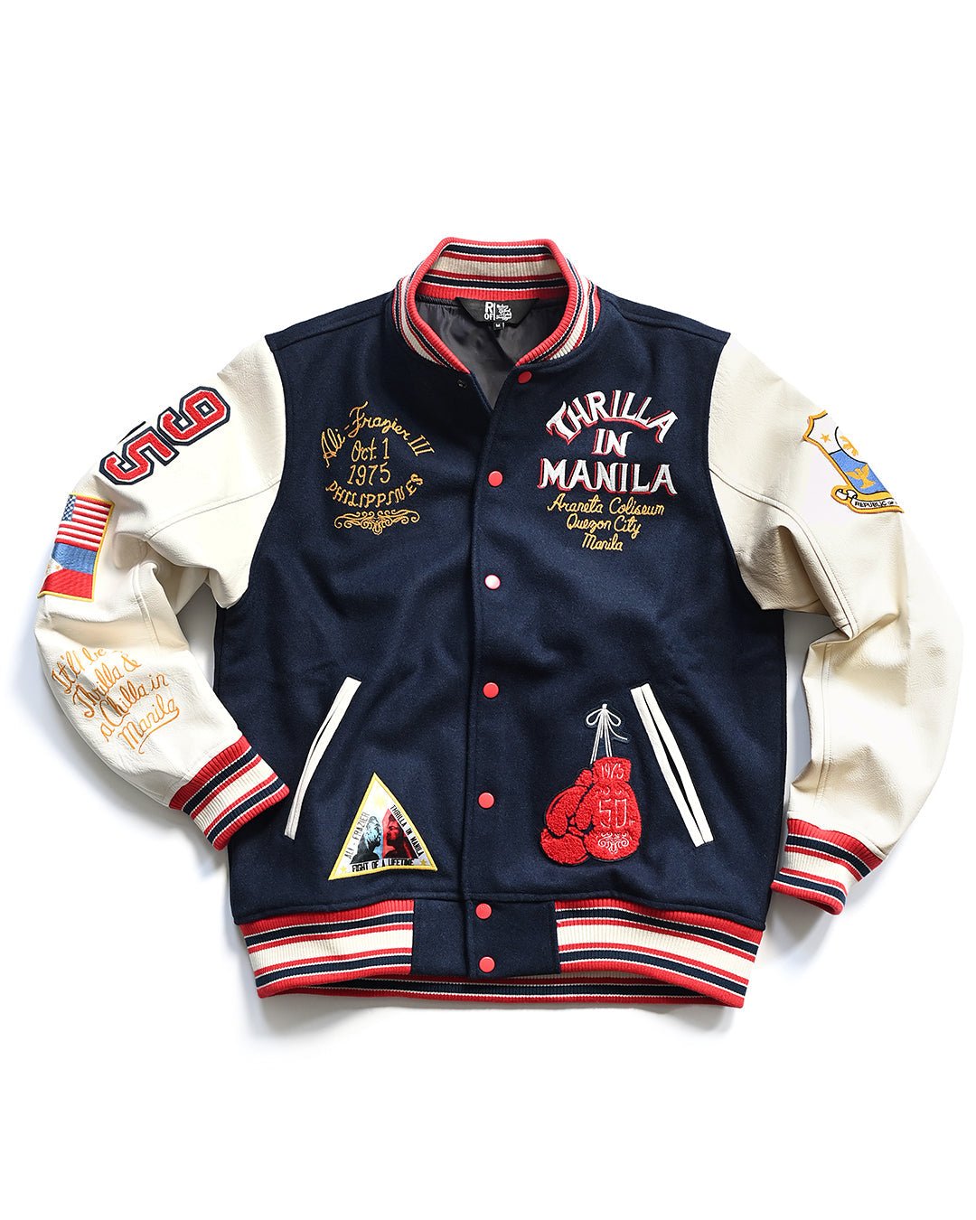 Thrilla in Manila 50th Anniversary Navy Varsity Jacket - Roots of Fight Canada
