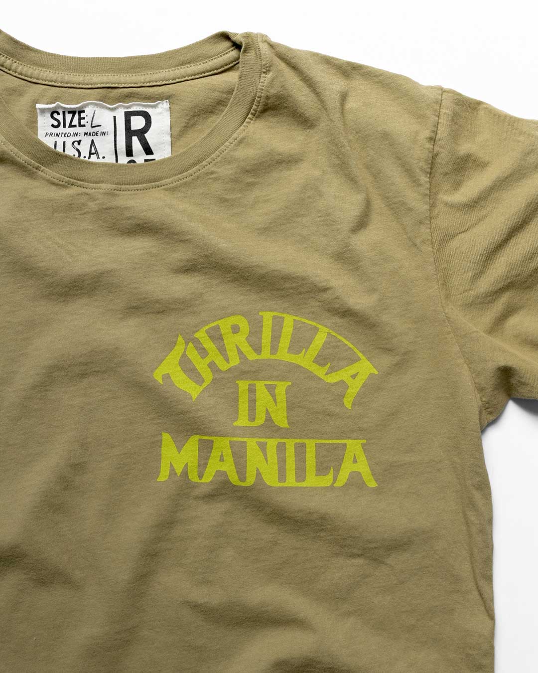 Thrilla In Manila Vintage Olive Tee - Roots of Fight Canada