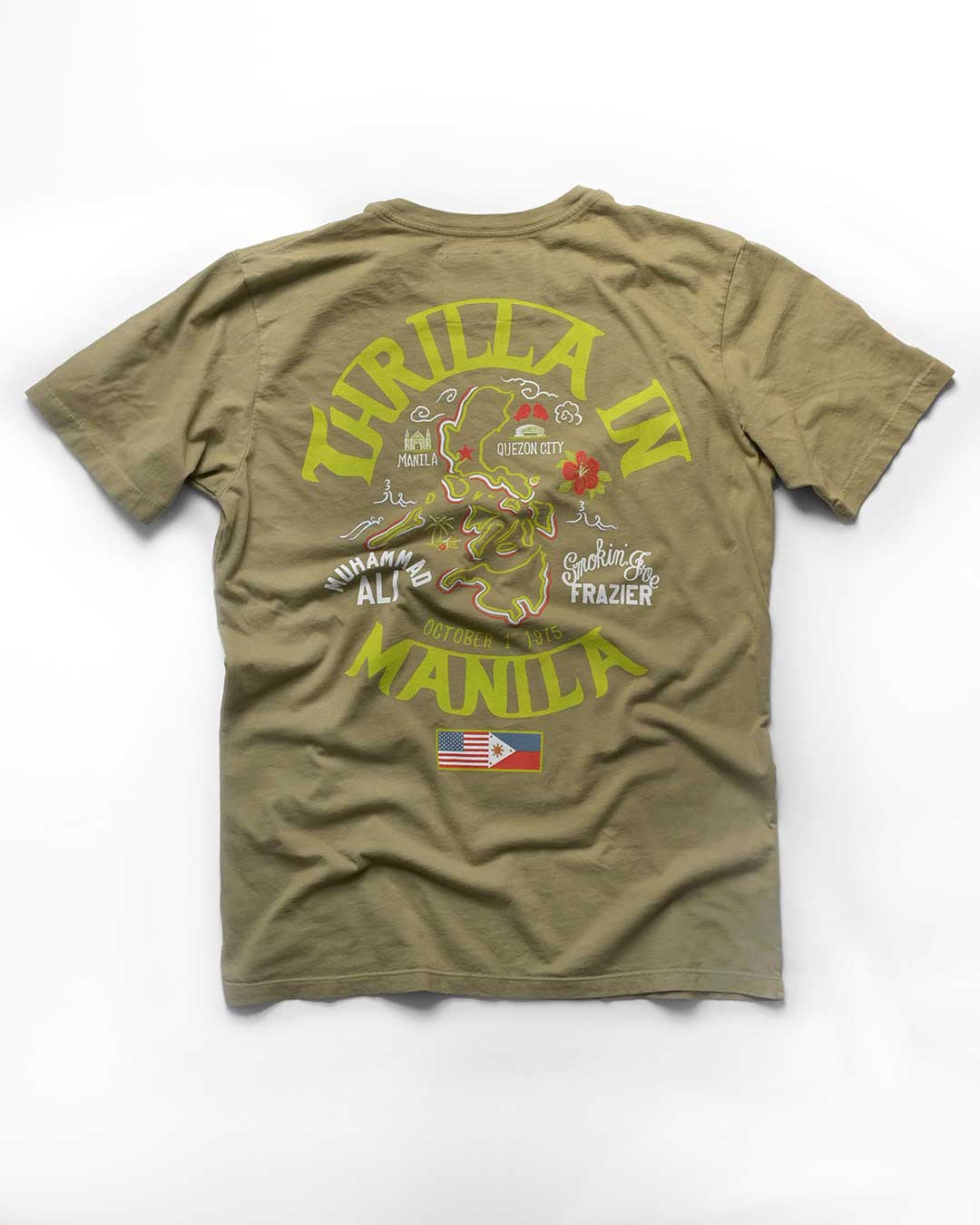 Thrilla In Manila Vintage Olive Tee - Roots of Fight Canada