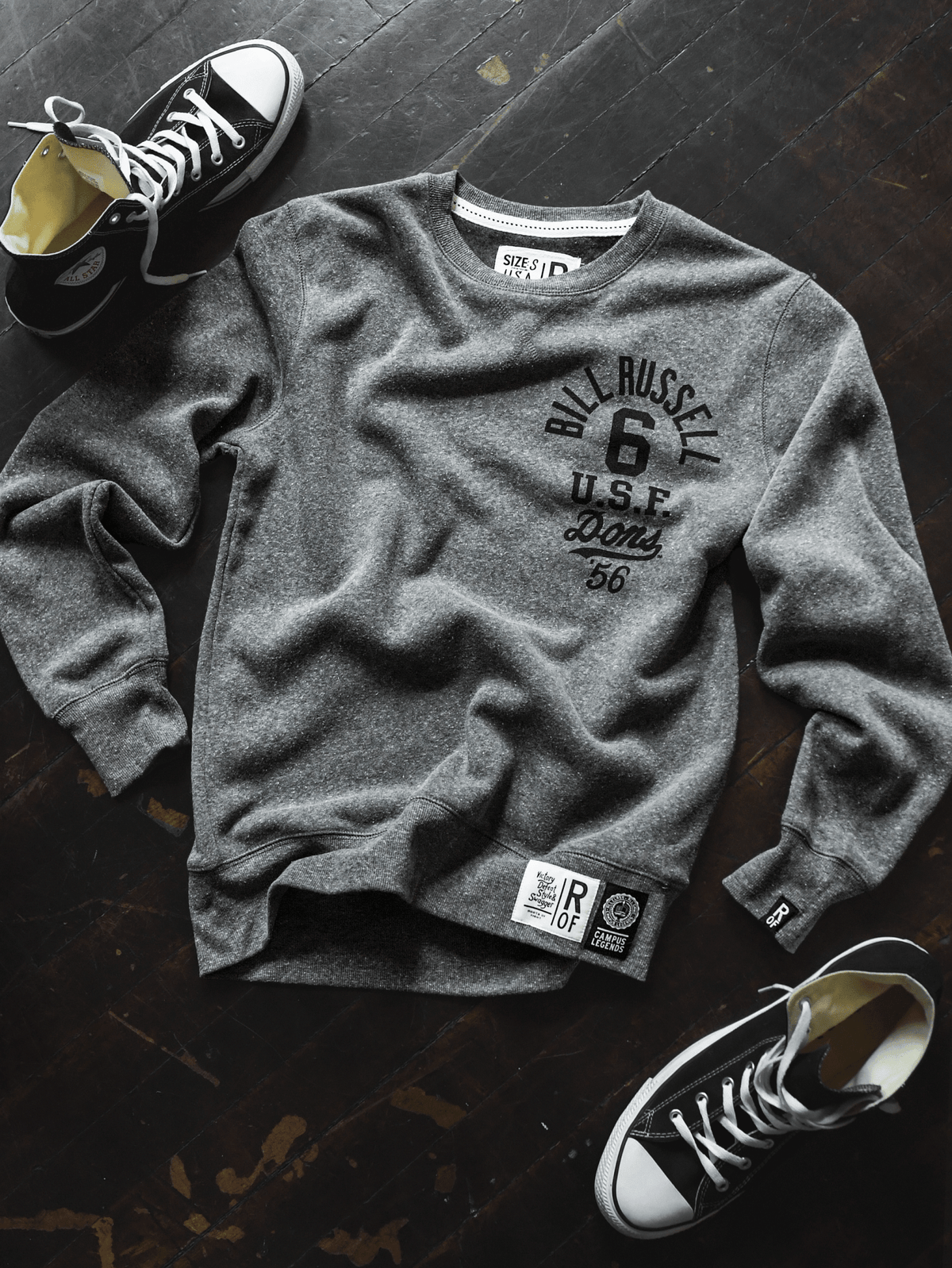 USF - Bill Russell '56 Basketball Grey Sweatshirt - Roots of Fight Canada