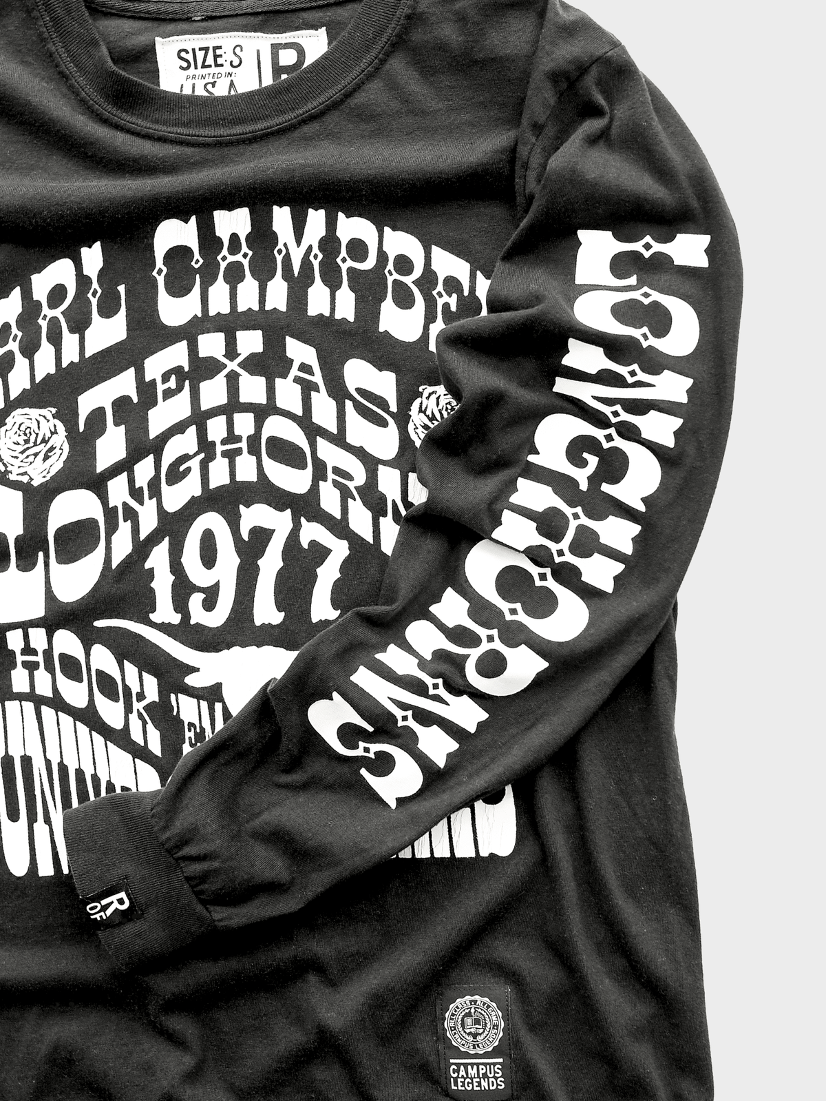 UT - Earl Campbell Longhorns Black Long Sleeve Tee - Roots of Fight Canada
