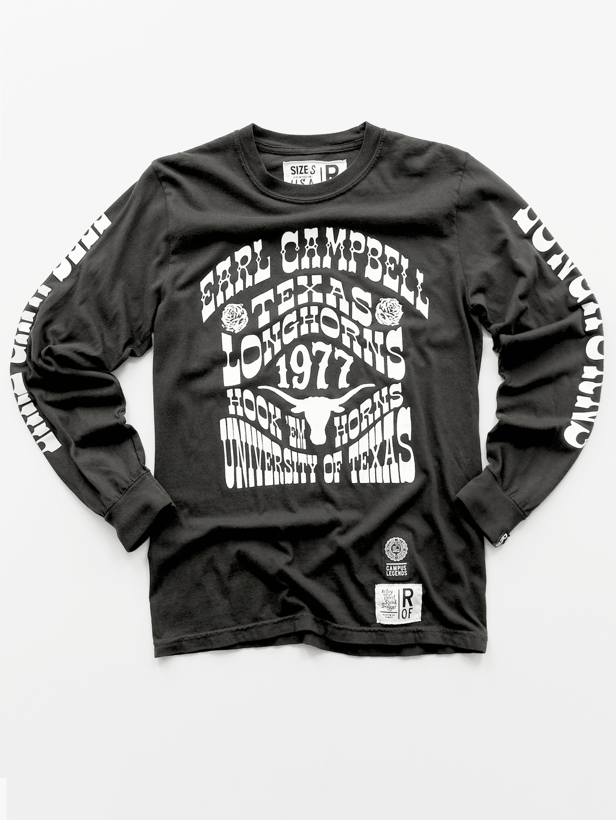 UT - Earl Campbell Longhorns Black Long Sleeve Tee - Roots of Fight Canada
