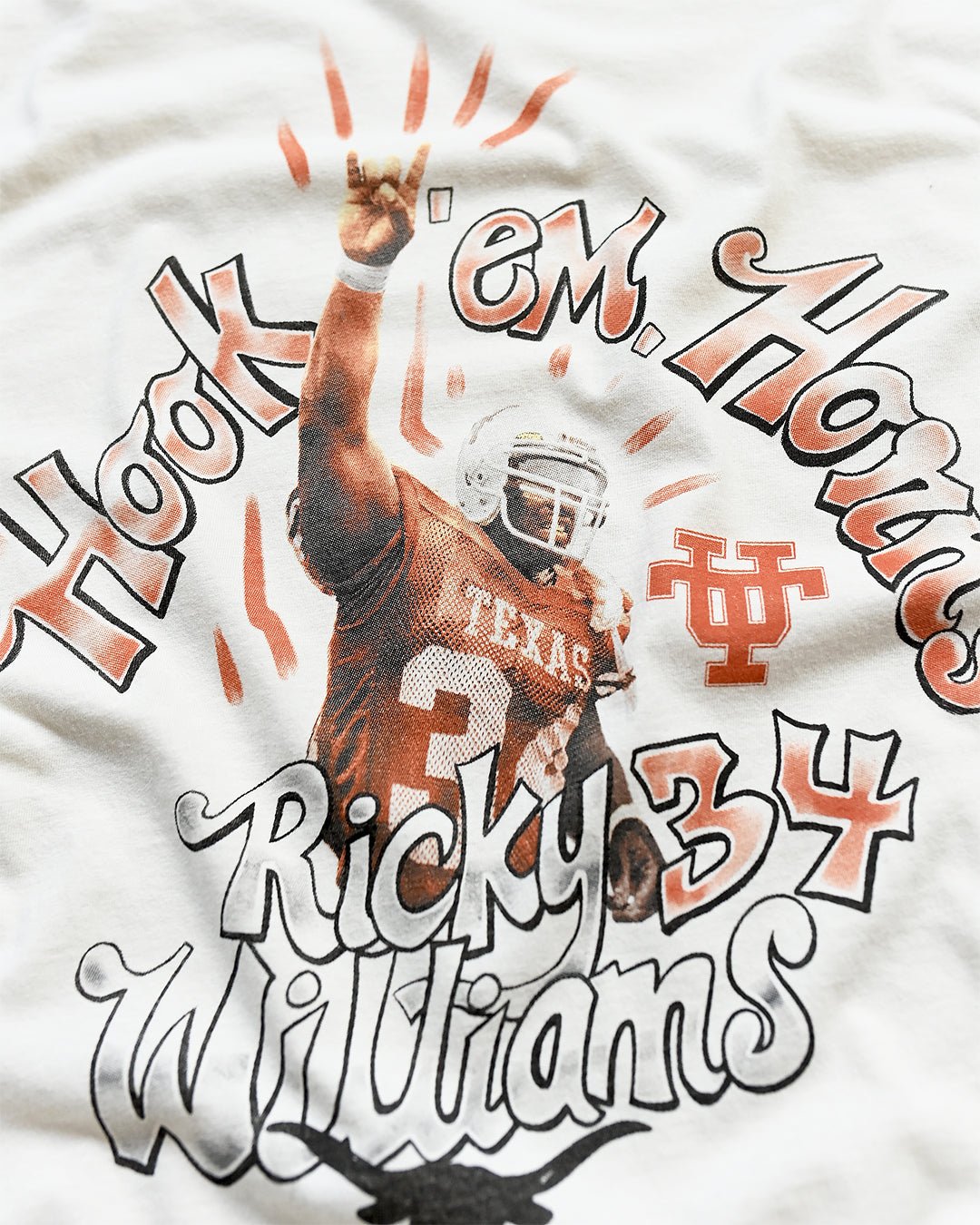 UT - Ricky Williams Horns Football White Tee - Roots of Fight Canada