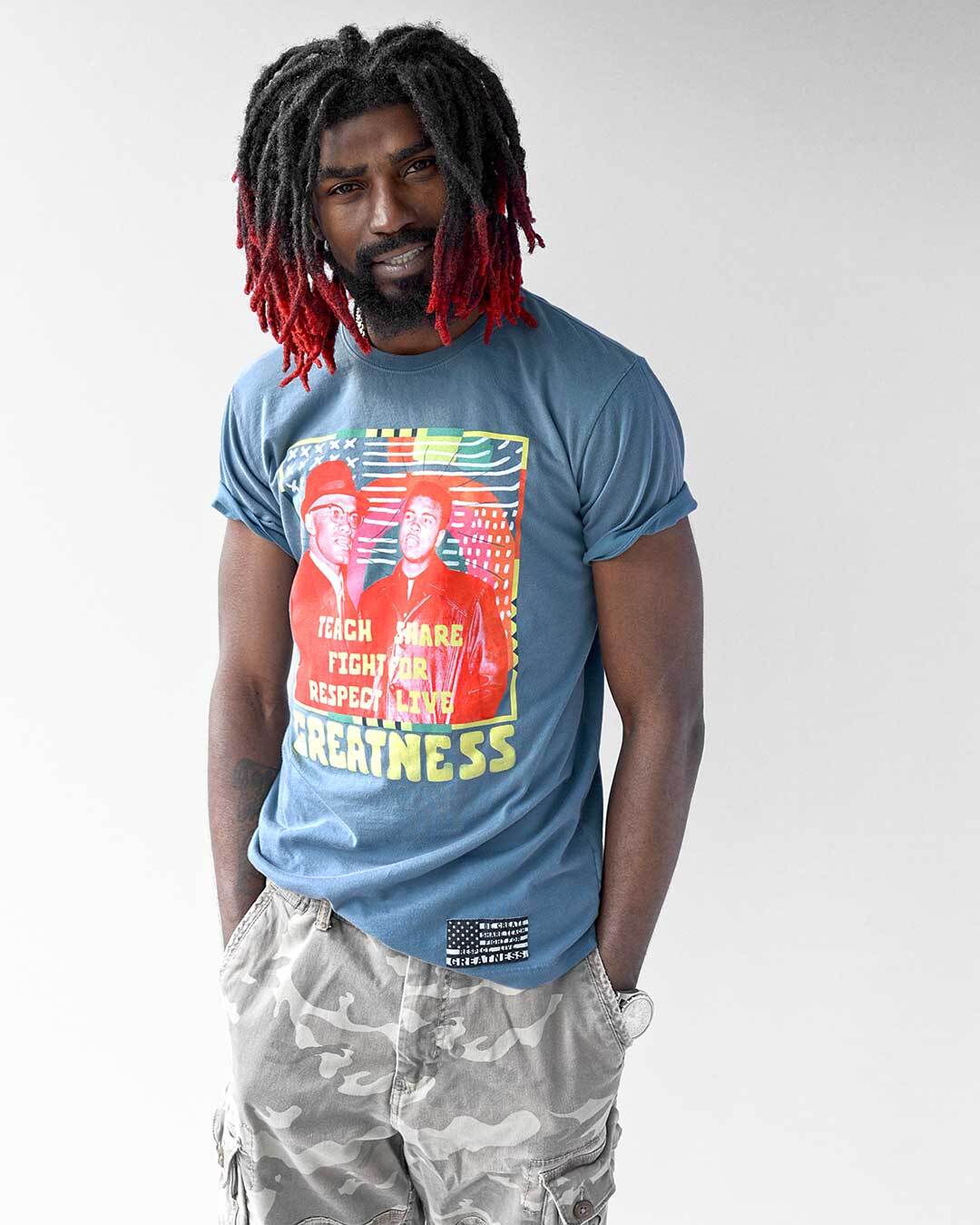 BHT - Malcolm X &amp; Ali Greatness Blue Tee - Roots of Fight Canada