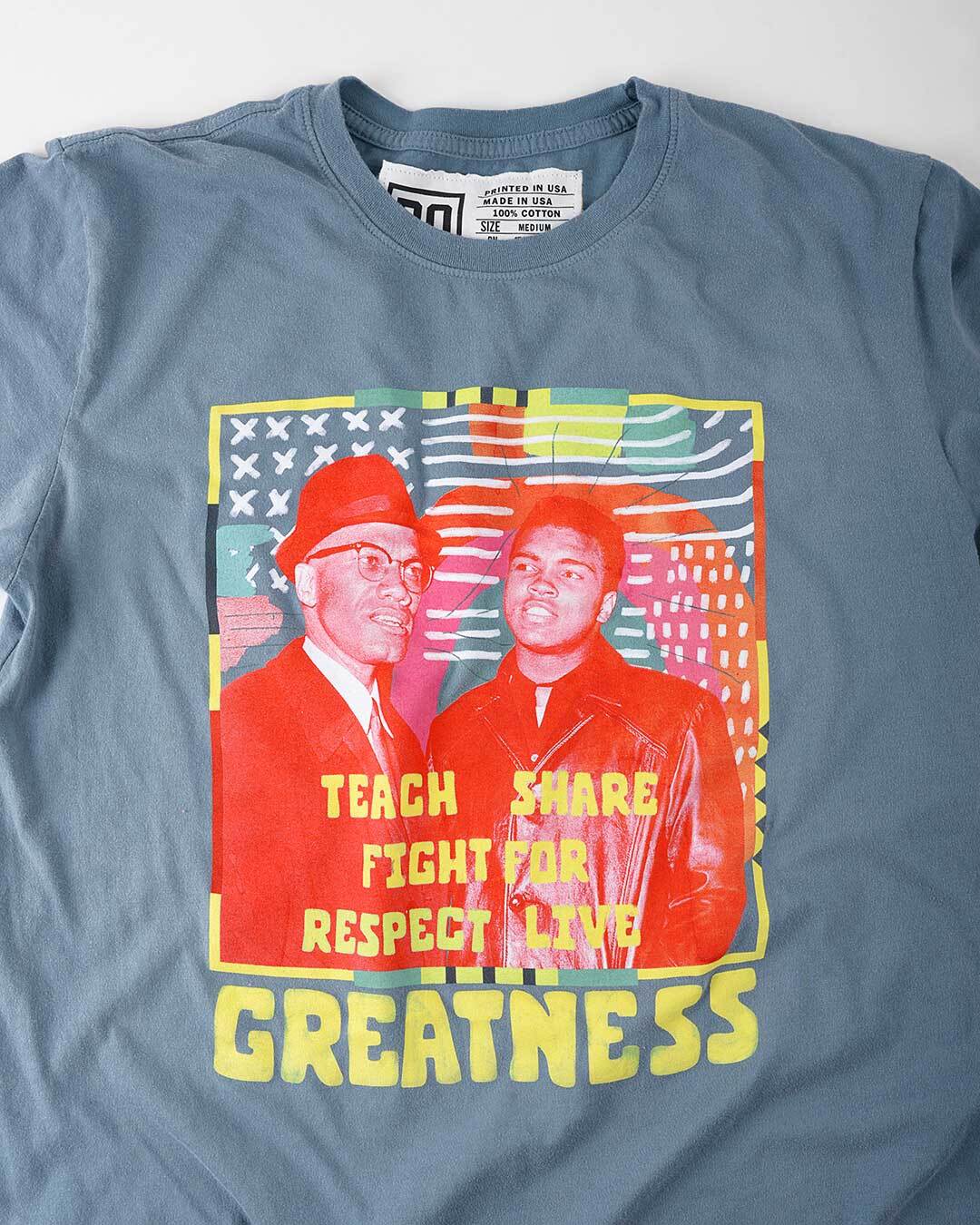 BHT - Malcolm X &amp; Ali Greatness Blue Tee - Roots of Fight Canada