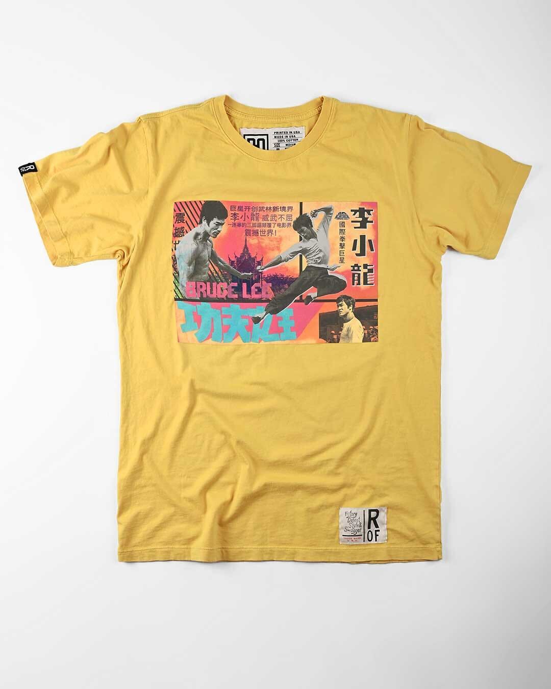 Bruce Lee King of Kung Fu Collage Yellow Tee - Roots of Fight Canada