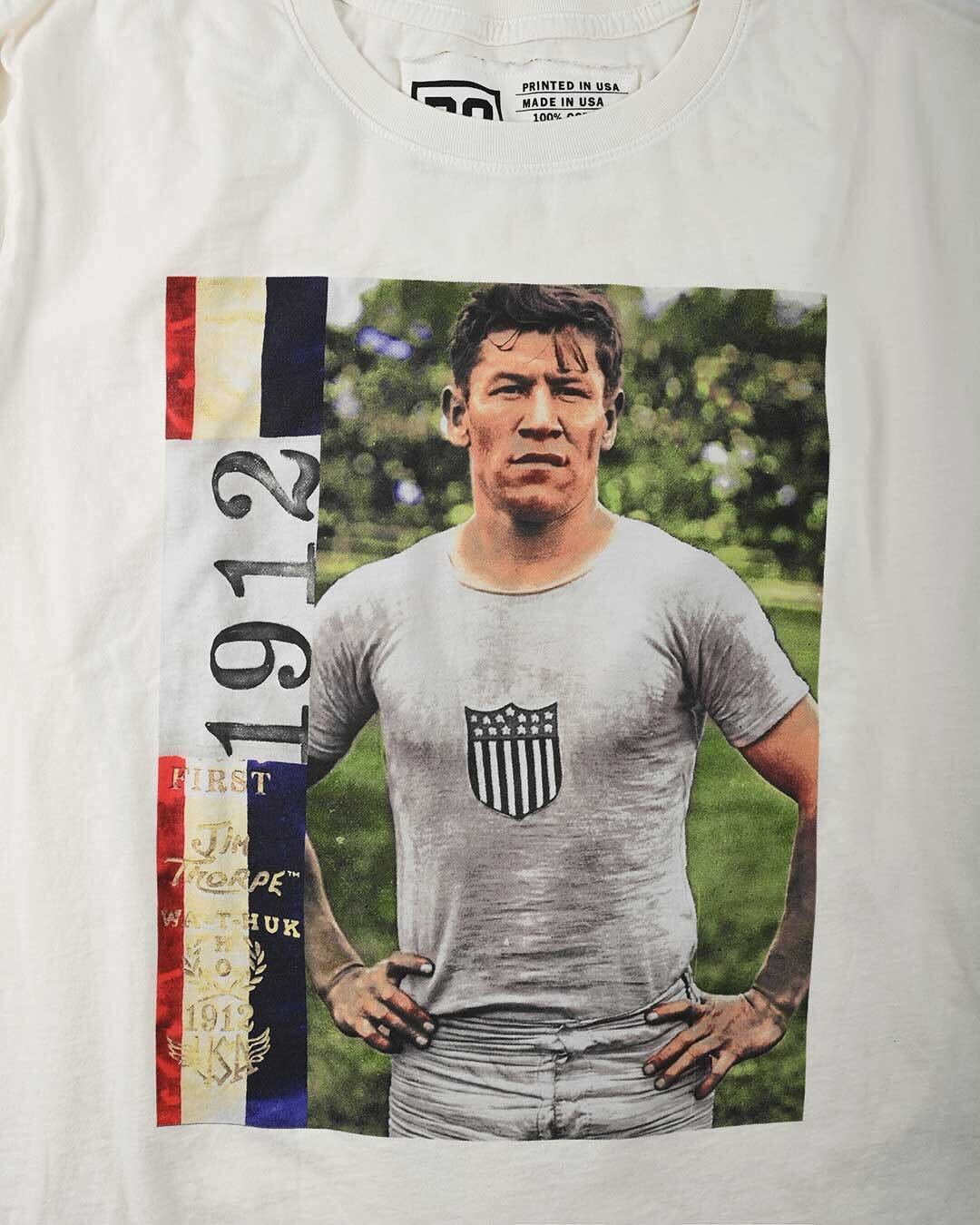 Jim Thorpe Stance Photo White Tee - Roots of Fight Canada