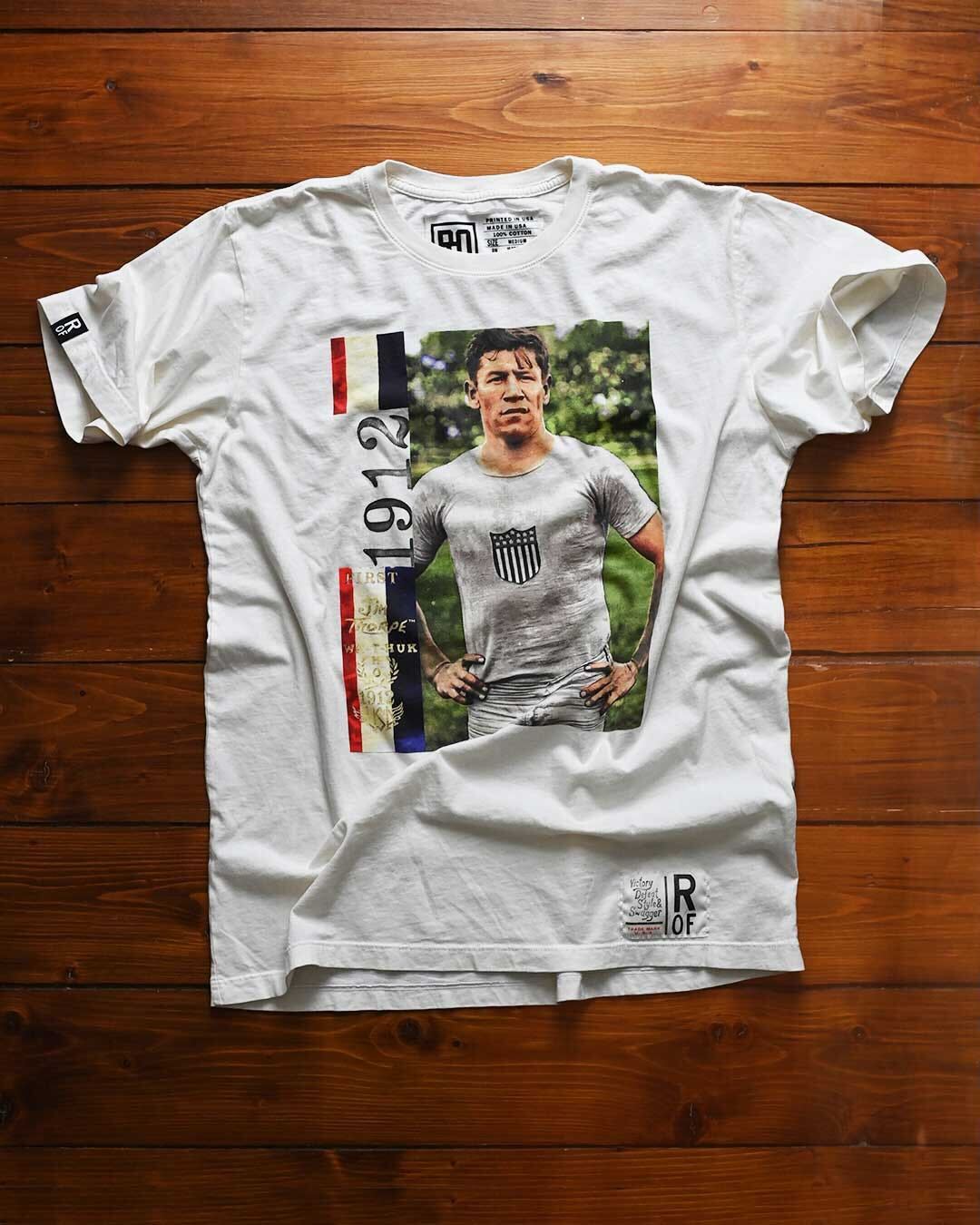 Jim Thorpe Stance Photo White Tee - Roots of Fight Canada