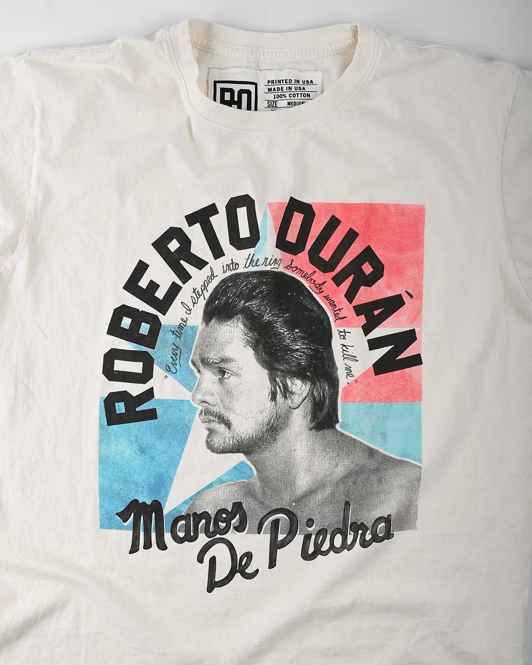 Roberto Duran Photo Vintage White Tee - Roots of Fight Canada