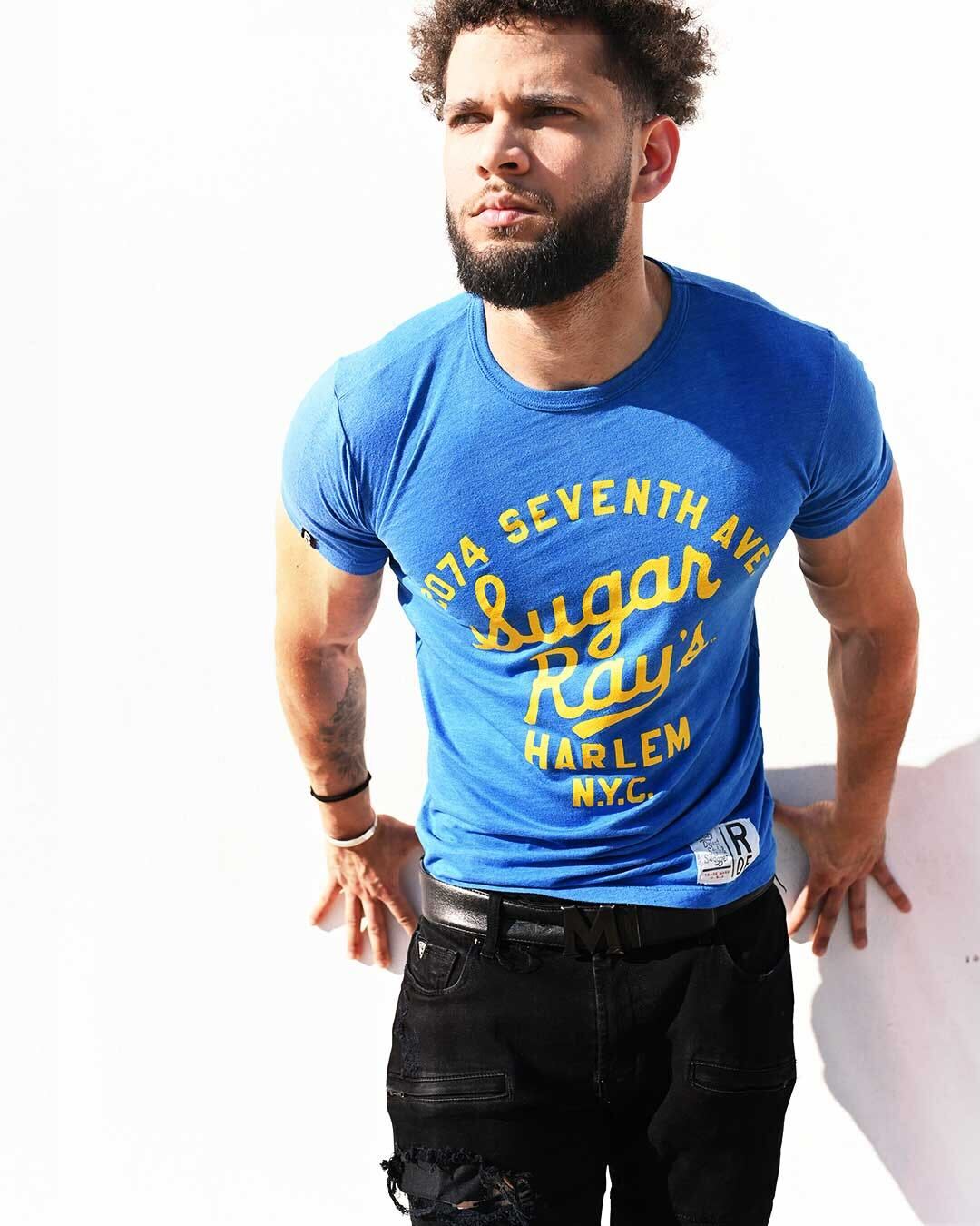 Sugar Ray Robinson Script Blue Tee - Roots of Fight Canada