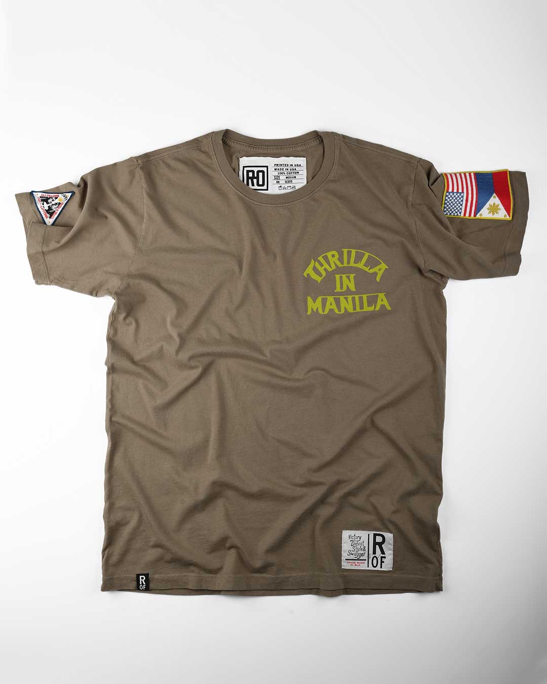 Thrilla In Manila Vintage Olive Tee - Roots of Fight Canada
