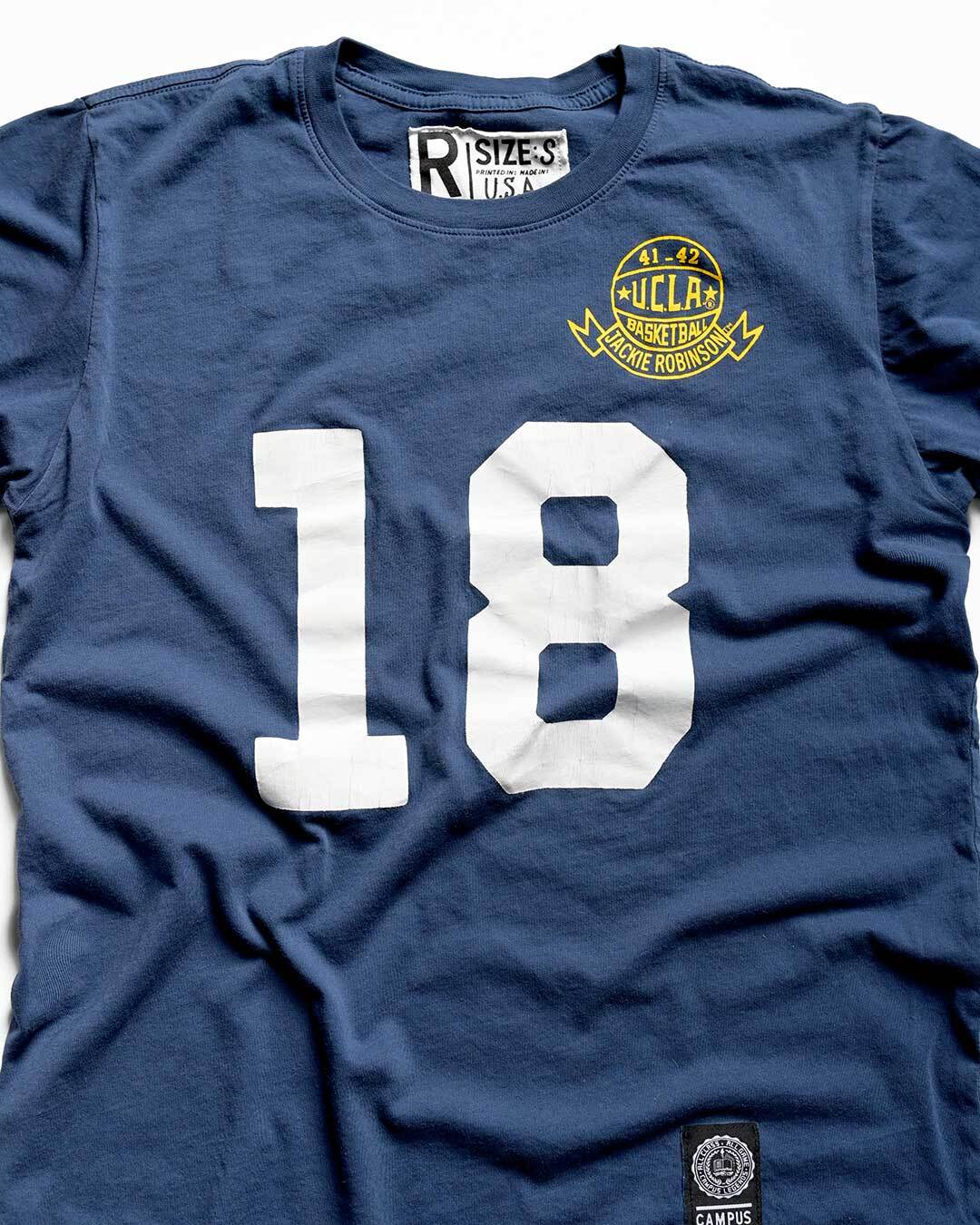 UCLA - Jackie Robinson Basketball #18 Navy Tee - Roots of Fight Canada